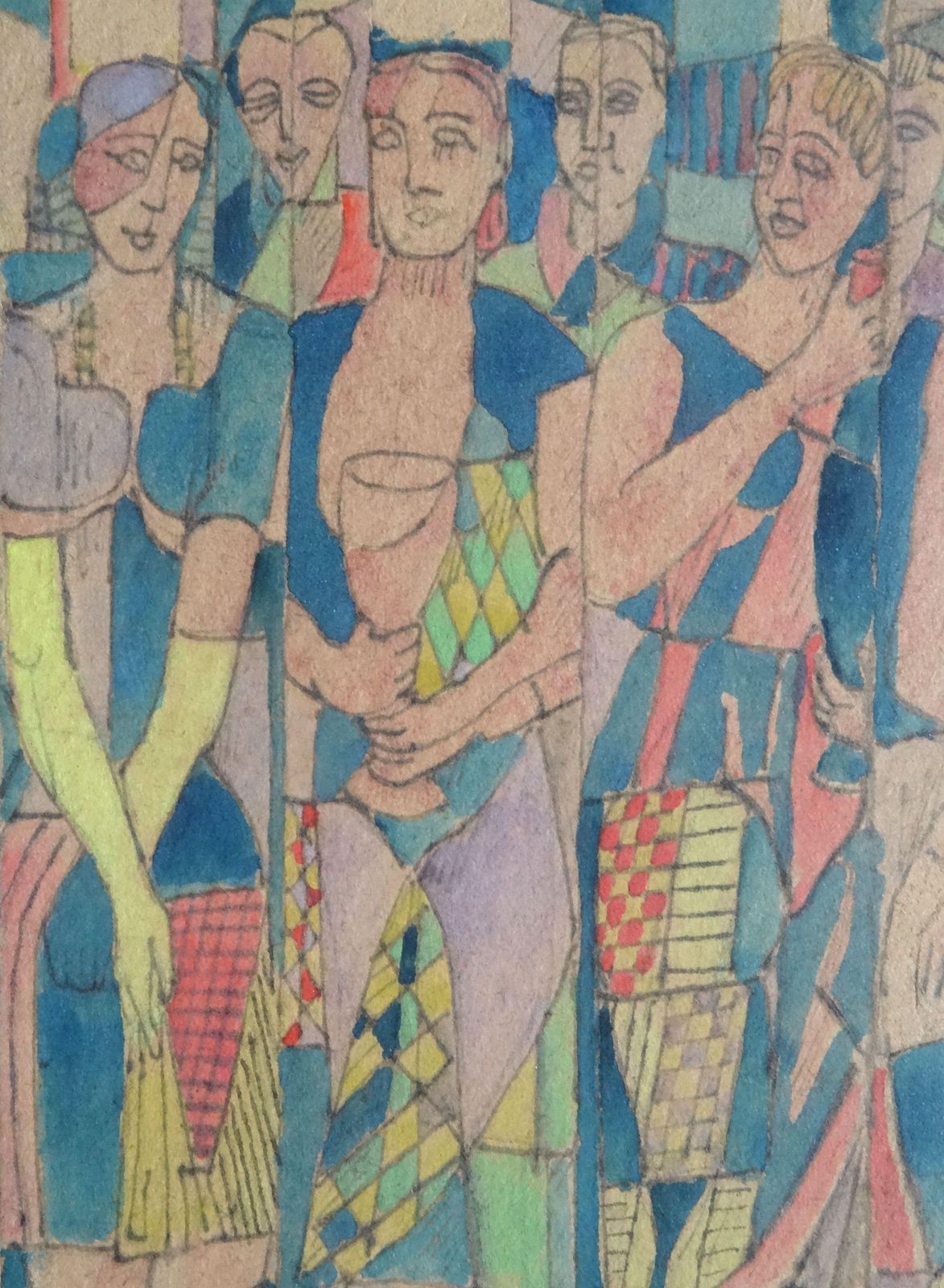 Adolfs Zardins Four Women With Puppets. 1947, Paper, Mixed Media