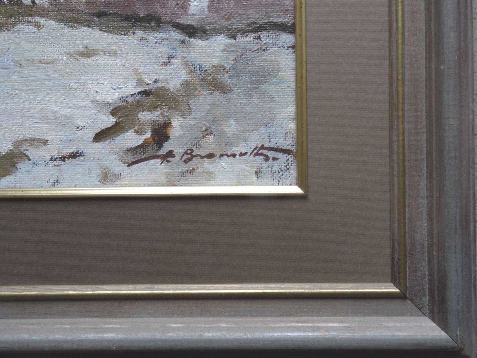 Alfejs Bromults Winter In The Village. Oil On Canvas And Cardboard photo for sale