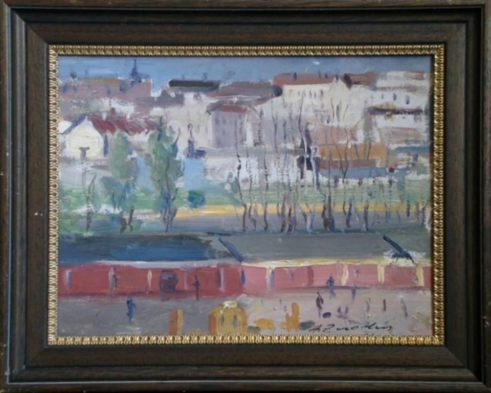 Aleksandrs Zviedris The Street. 1960s. Oil On Cardboard, photo furniture