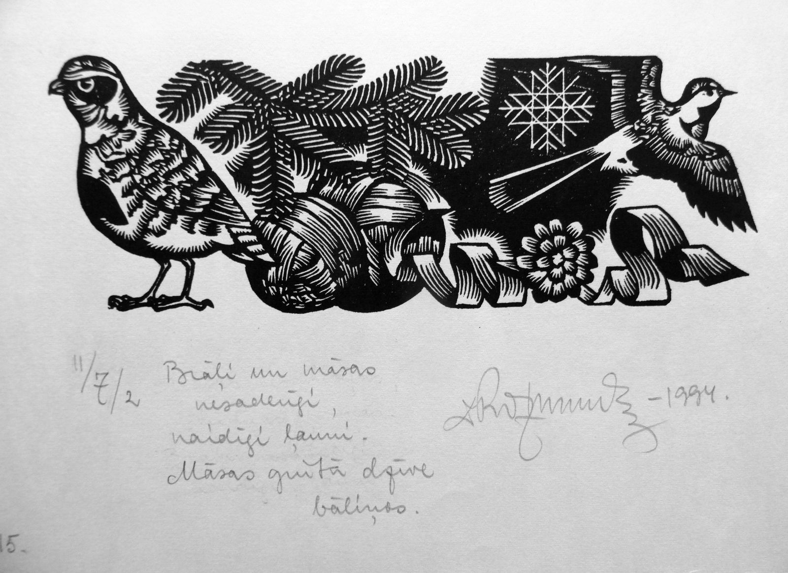 Dainis Rozkalns Latvian Folk Songs, Volume VII, 1994. Paper, Linocut