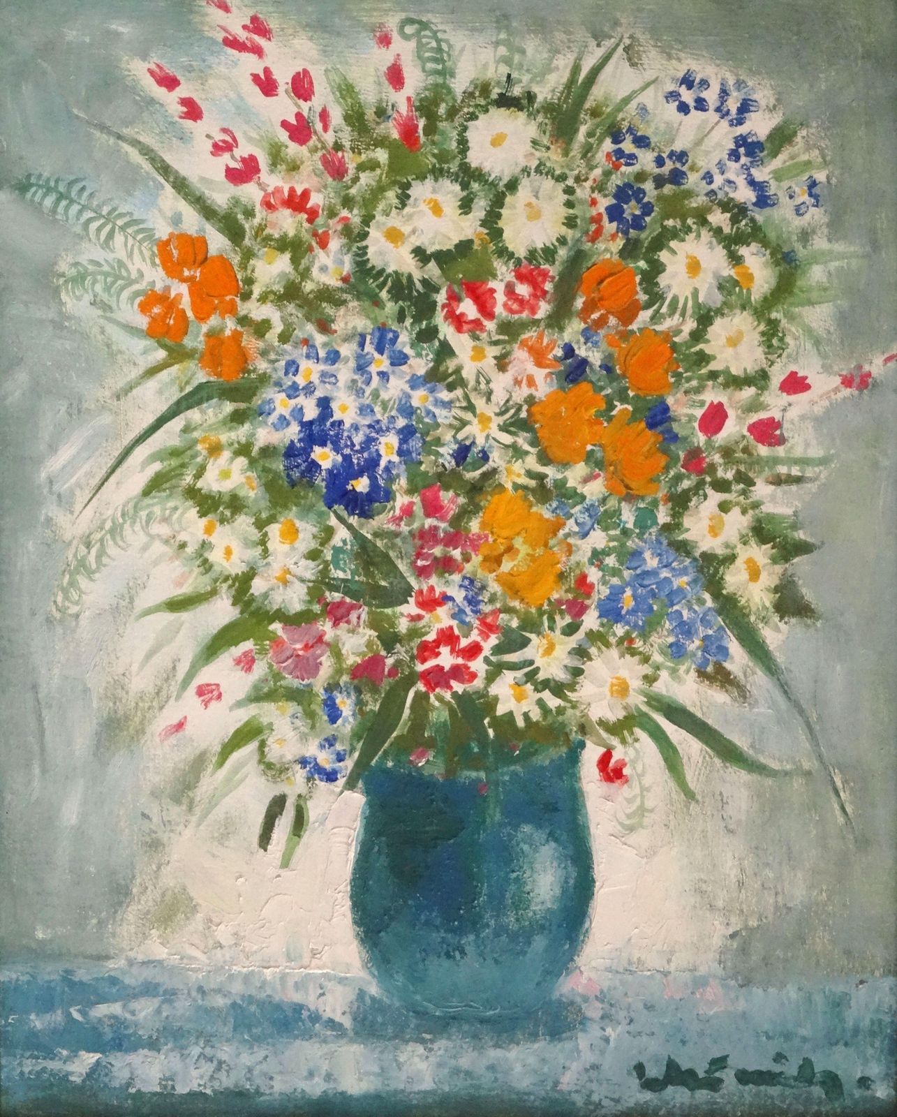 Laimdots Murnieks Vase With Field Flowers.  Oil On Cardboard 1985