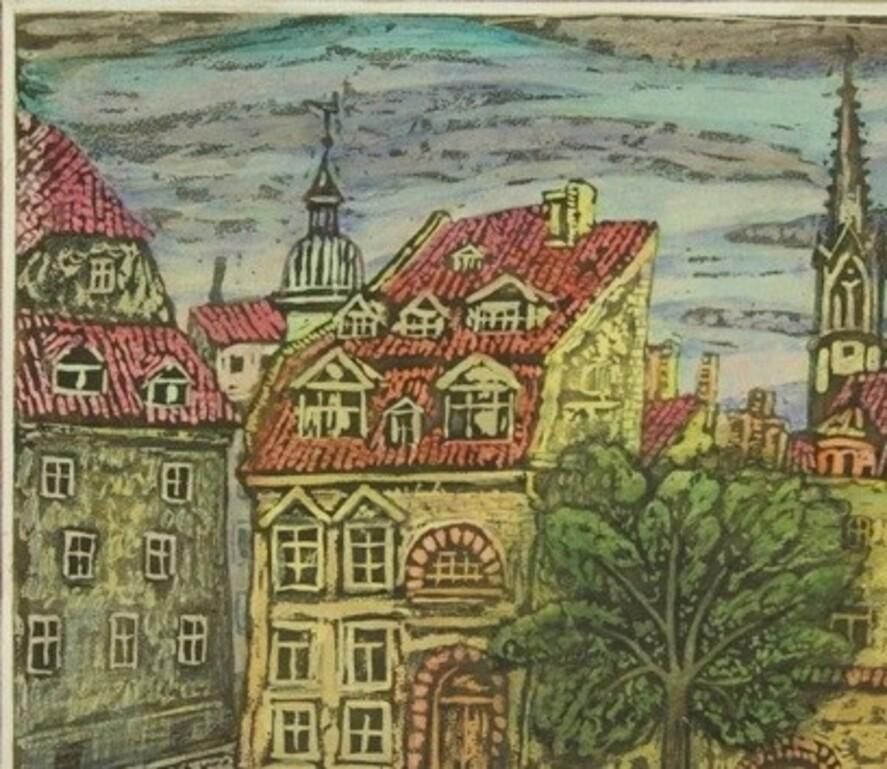 Jadviga Zjilvinska Courtyard In Riga. Paper, Mixed Media 1980 photo for sale
