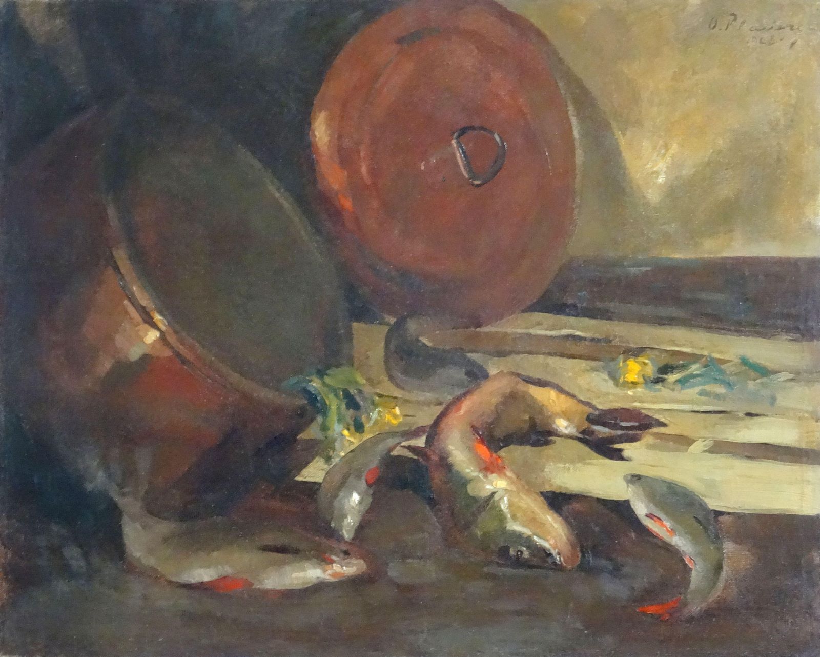 Oto Plader Still Life With Fish And Saucepan Oil On Canvas, 1928