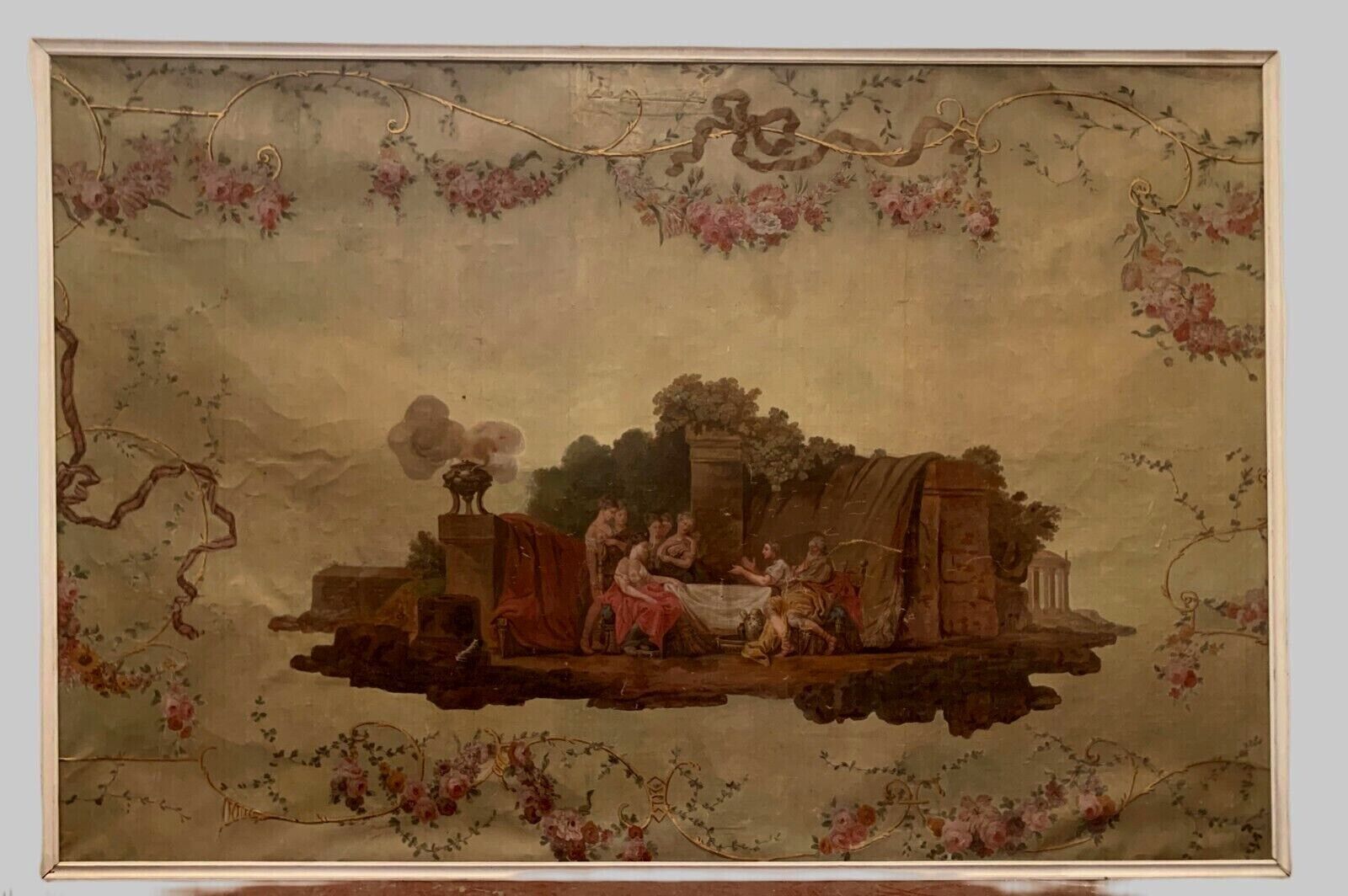 Painting On Canvas Decorated With A Scene In The Antique Style 19th Century Decorative Panel