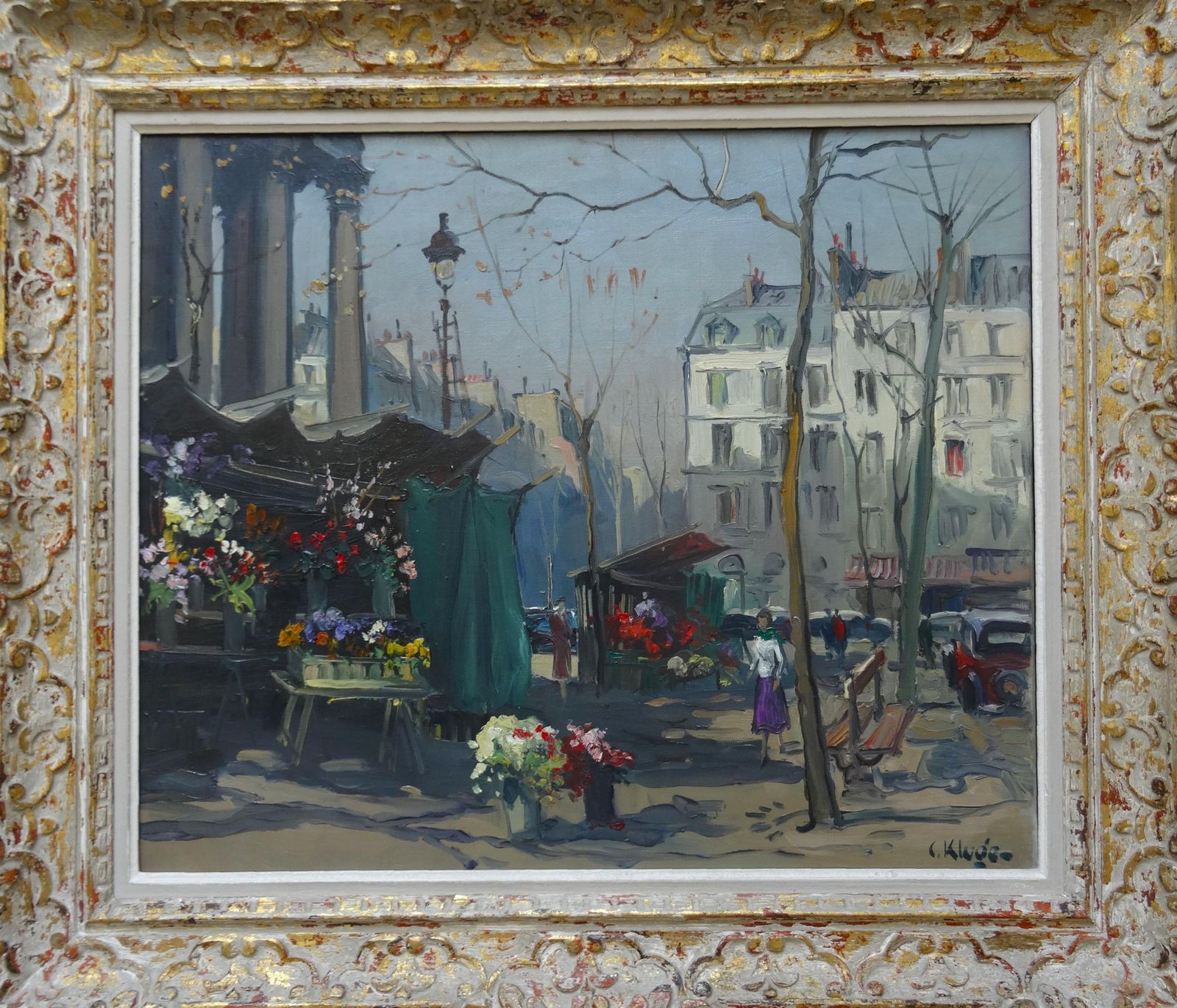 Constantine Kluge Flower Market In Front Of The Madeleine In Paris. Oil On Canvas photo furniture