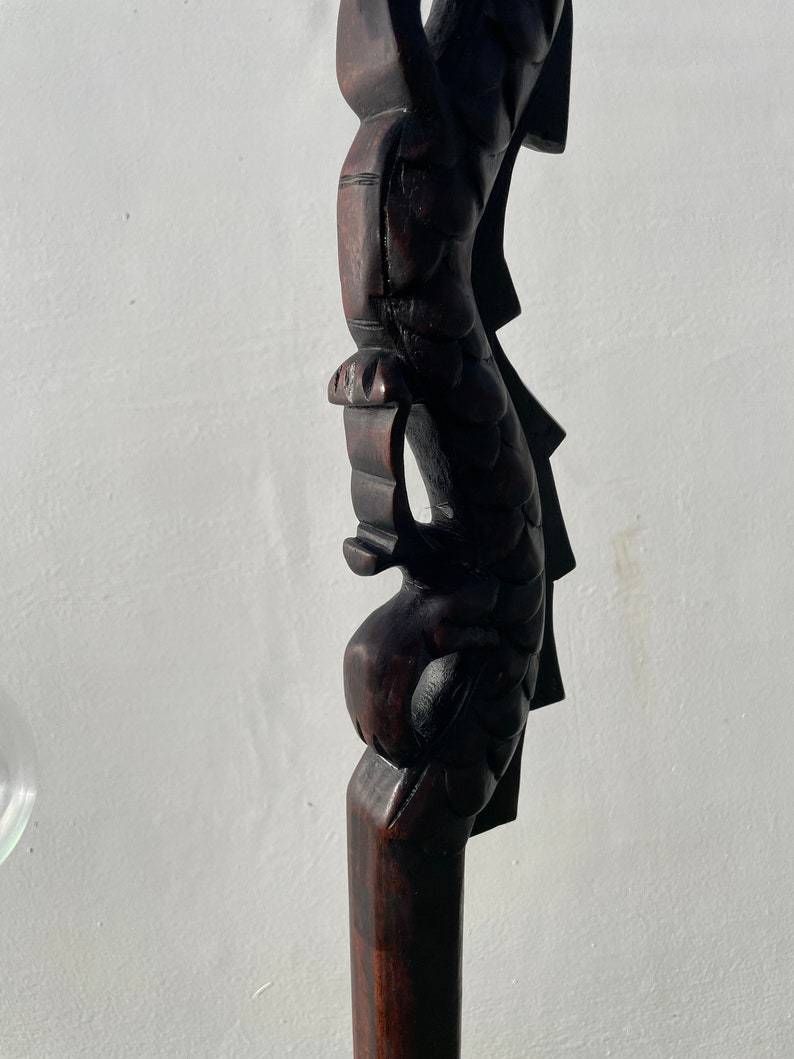 Antique Hand Carved Hardwood Oriental Dragon Table Lamp 1920's photo vintage