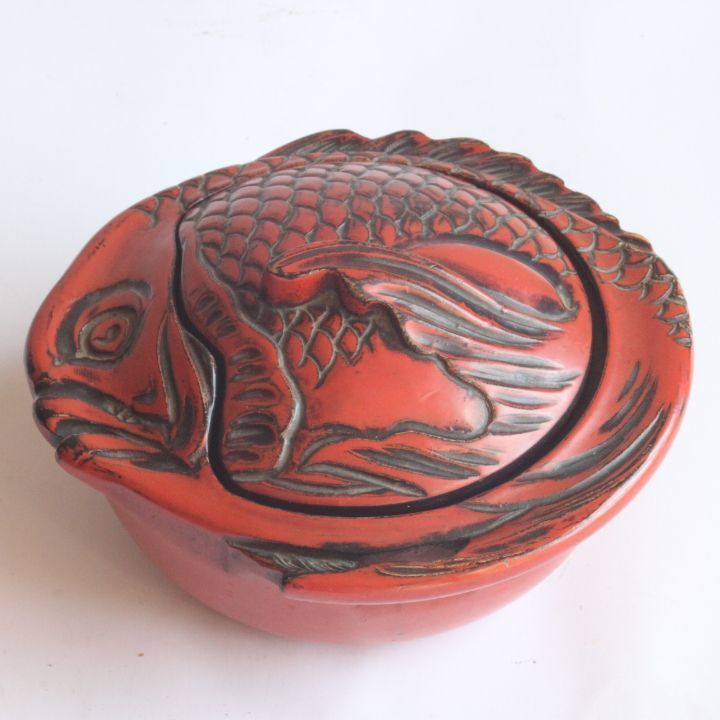 Takaoka Shikki Lacquerware Seabream Bonbonniere Box, Japan 1920s photo furniture