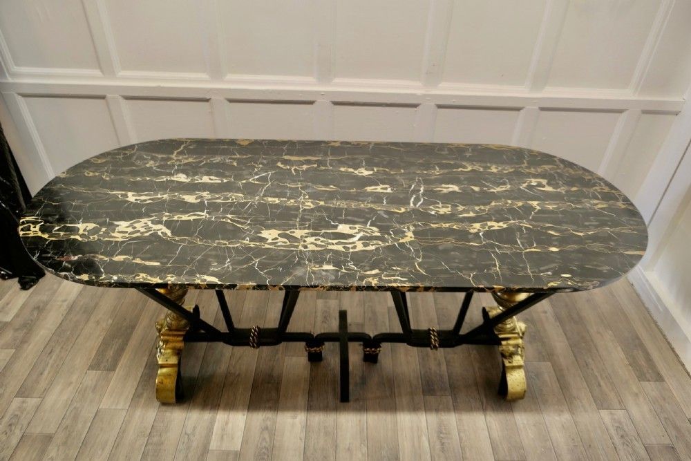 photo for sale French Brass And Iron Marble Top Centre Table