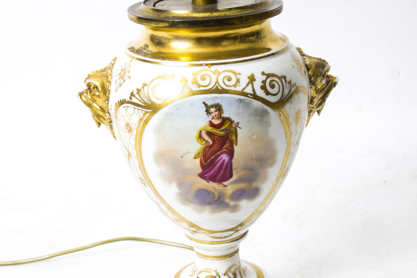 Antique French Hand Painted & Gilt Porcelain Lamp C.1850 photo furniture