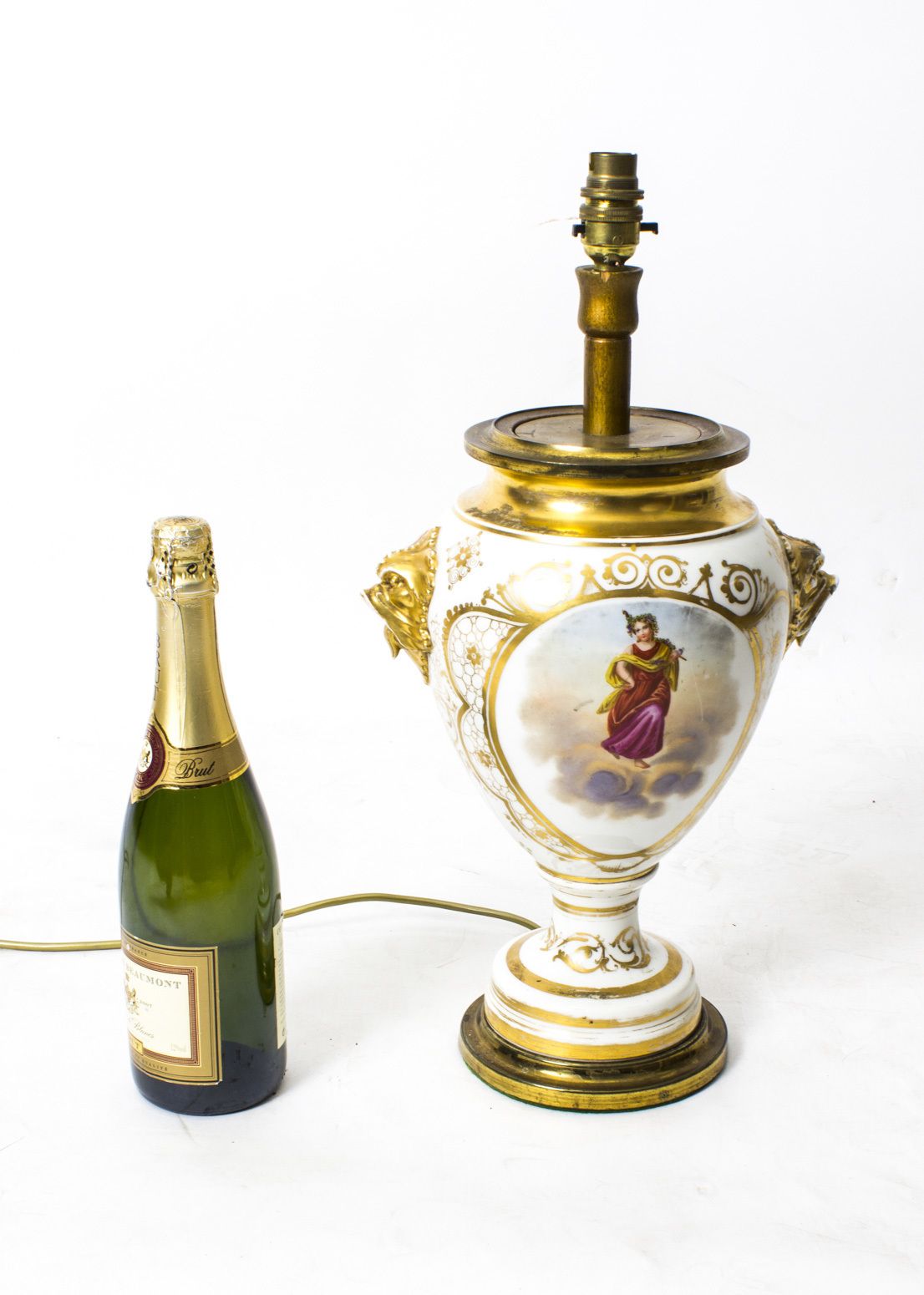 photo for sale Antique French Hand Painted & Gilt Porcelain Lamp C.1850