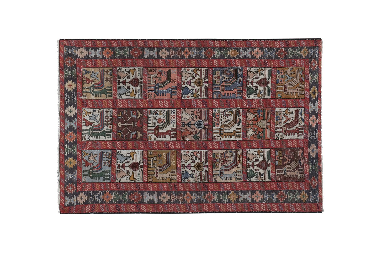 Turkish Animal Botanic Soumac Rug 3'11'' X 6'1'' photo for sale