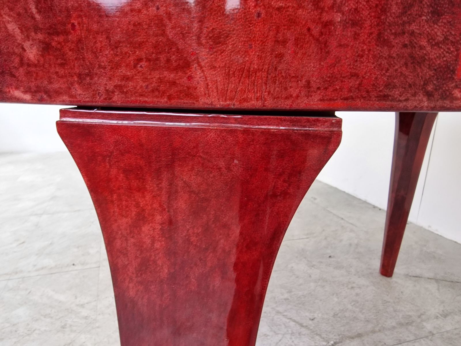 Italian Red Lacquered Goatskin / Parchment Dining Table By Aldo Tura, 1960s photo for sale