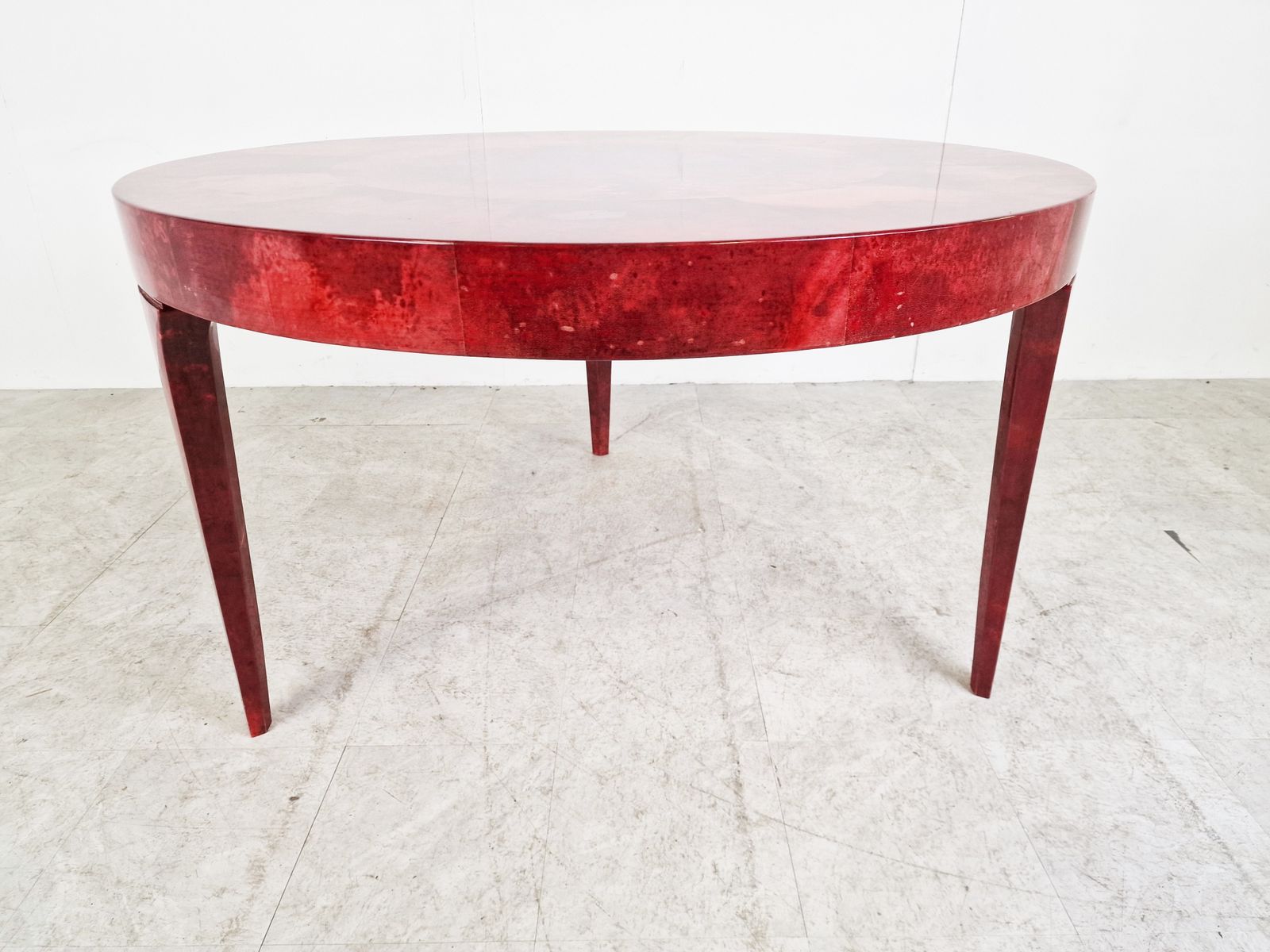 Italian Red Lacquered Goatskin / Parchment Dining Table By Aldo Tura, 1960s