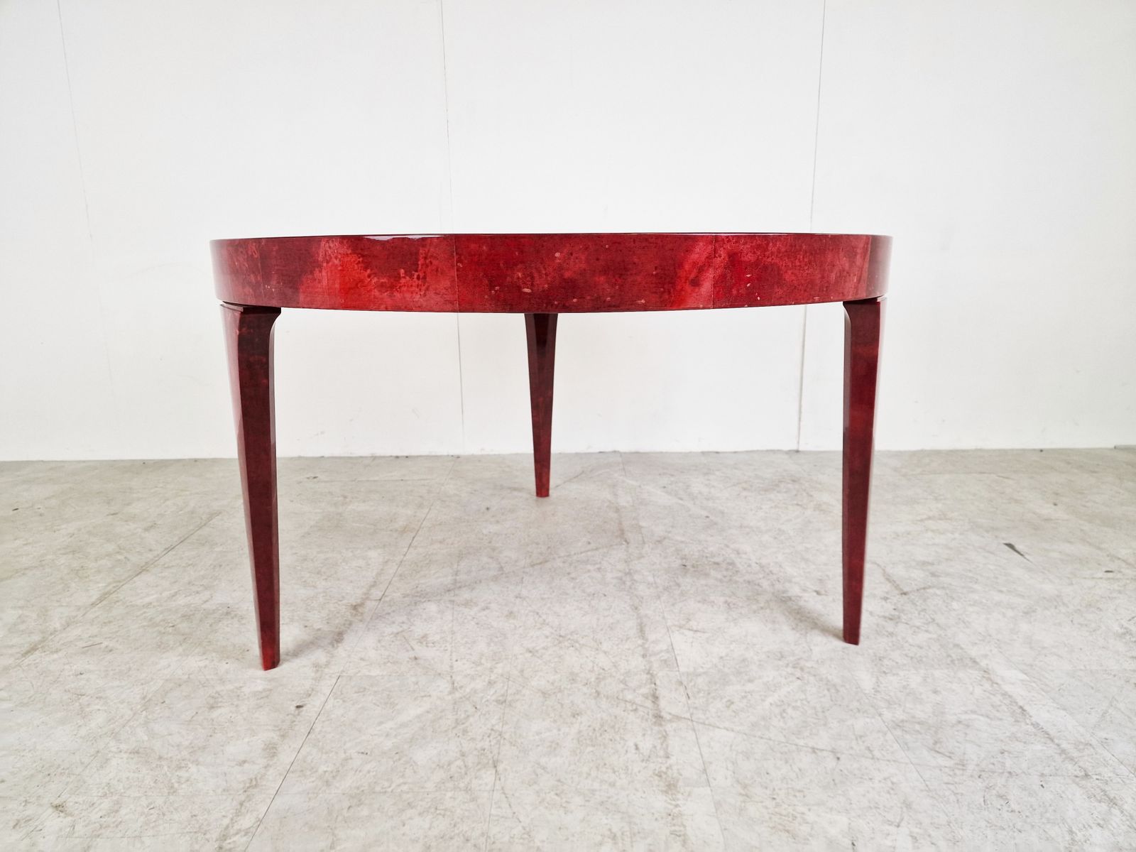 Italian Red Lacquered Goatskin / Parchment Dining Table By Aldo Tura, 1960s photo vinterior