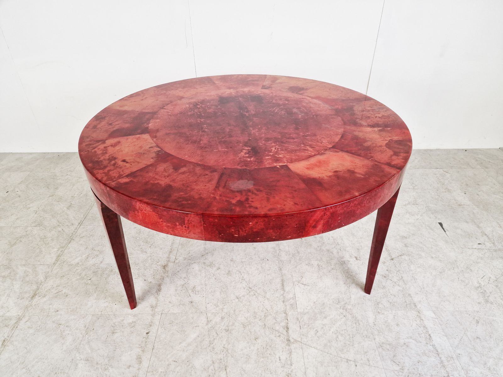 photo furniture Italian Red Lacquered Goatskin / Parchment Dining Table By Aldo Tura, 1960s