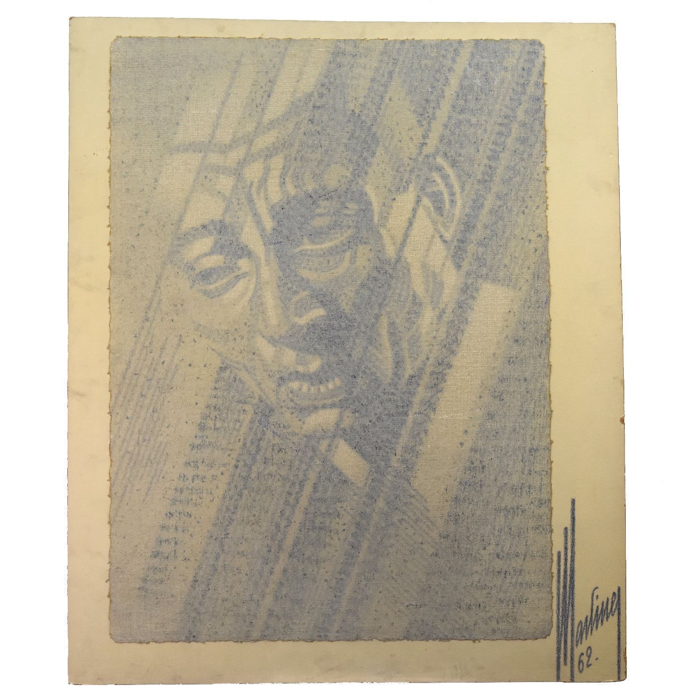 Charcoal And Sanguine Man On Textile French School Martinez