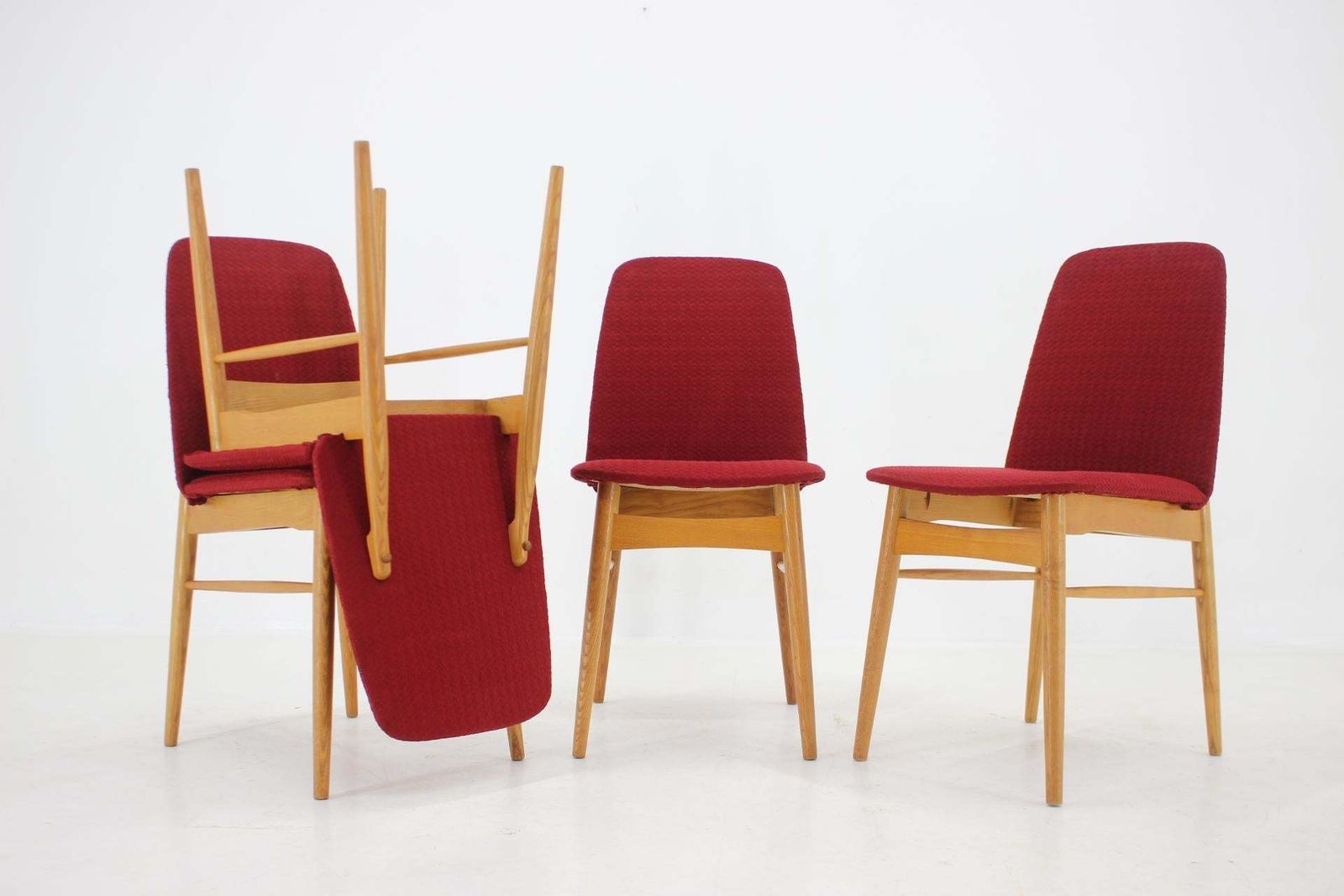 1960s Set Of 6 Ash Dining Chairs ,Czechoslovakia photo for sale