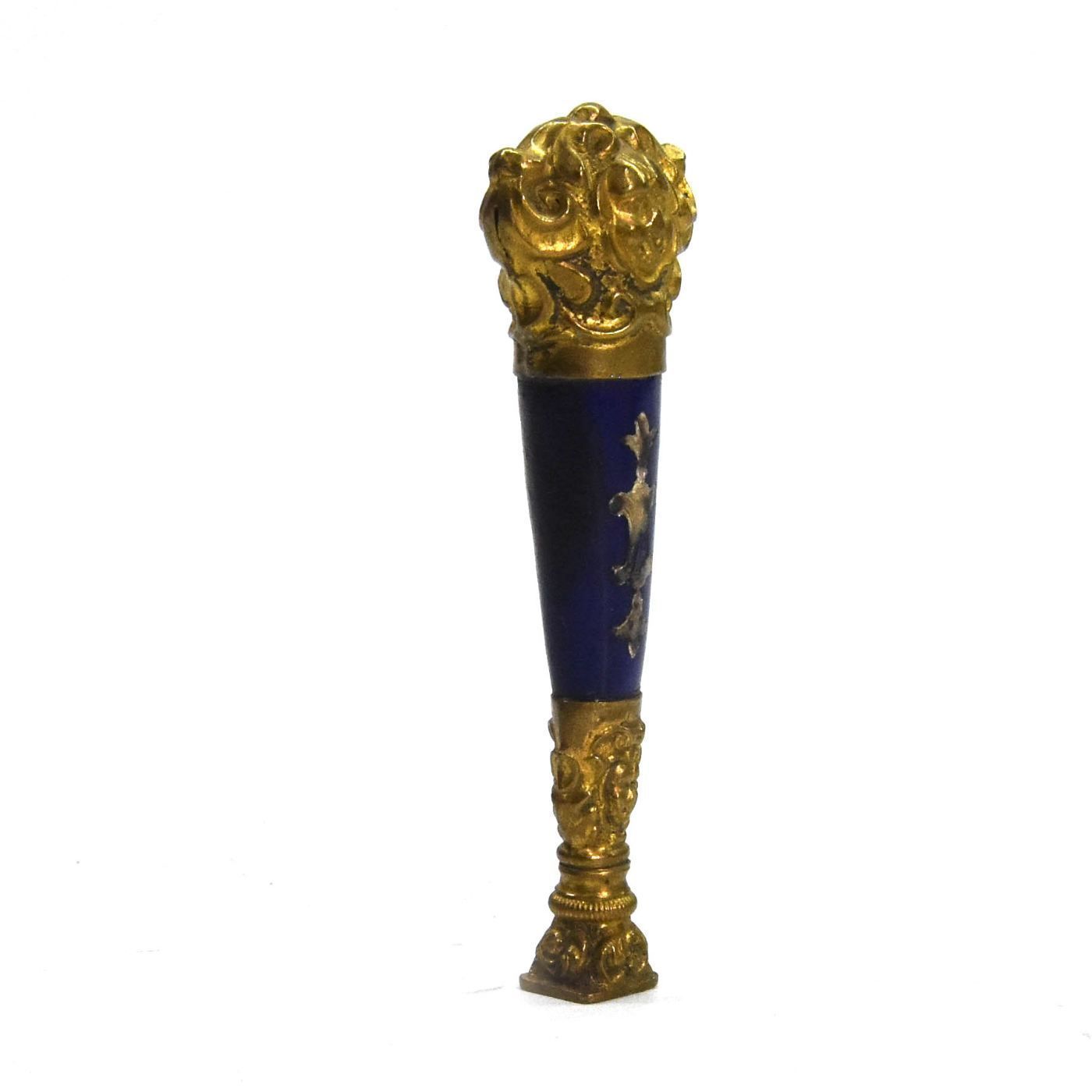 Collectible Seal In Blue Crystal Decorated With Mother Of Pearl And Bronze photo furniture