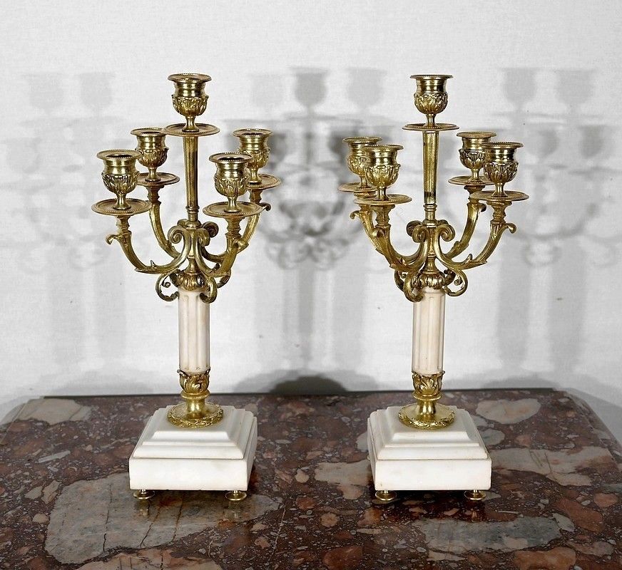Pair Of Gilt Bronze Candlesticks, Louis XVI Style, 19th Century