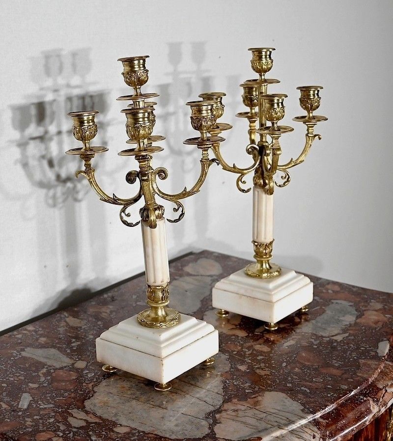 Pair Of Gilt Bronze Candlesticks, Louis XVI Style, 19th Century photo furniture