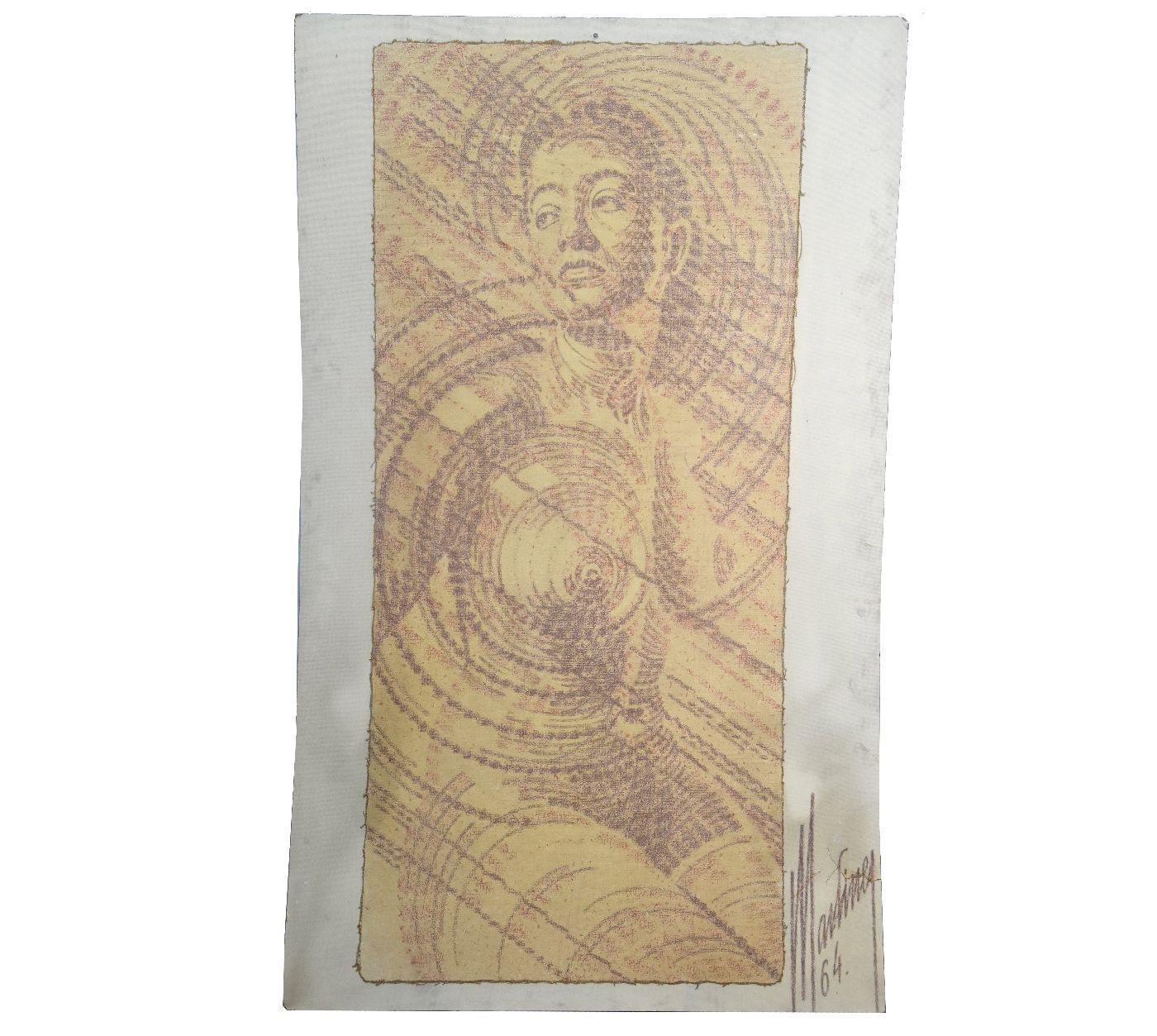 Charcoal And Sanguine Woman On Textile French School Martinez