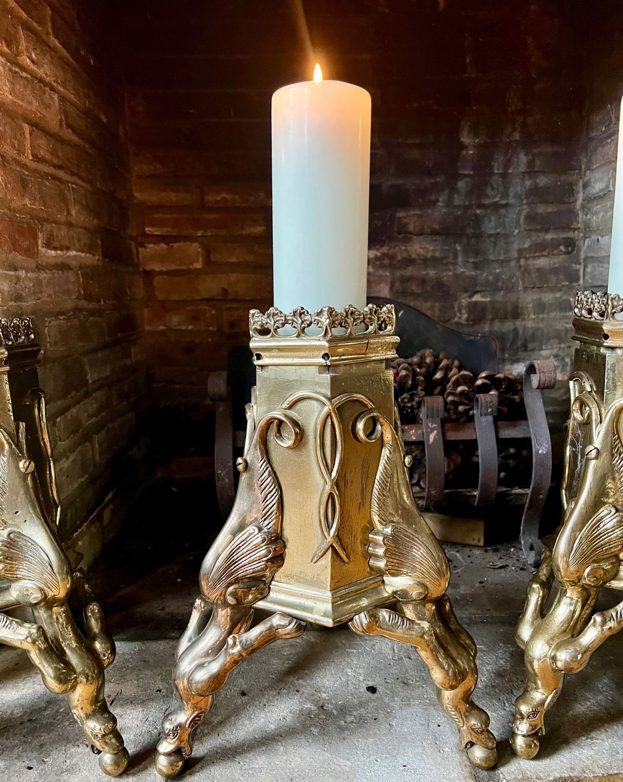 Unusual Set Of 4 Ornate Brass Candlesticks photo furniture