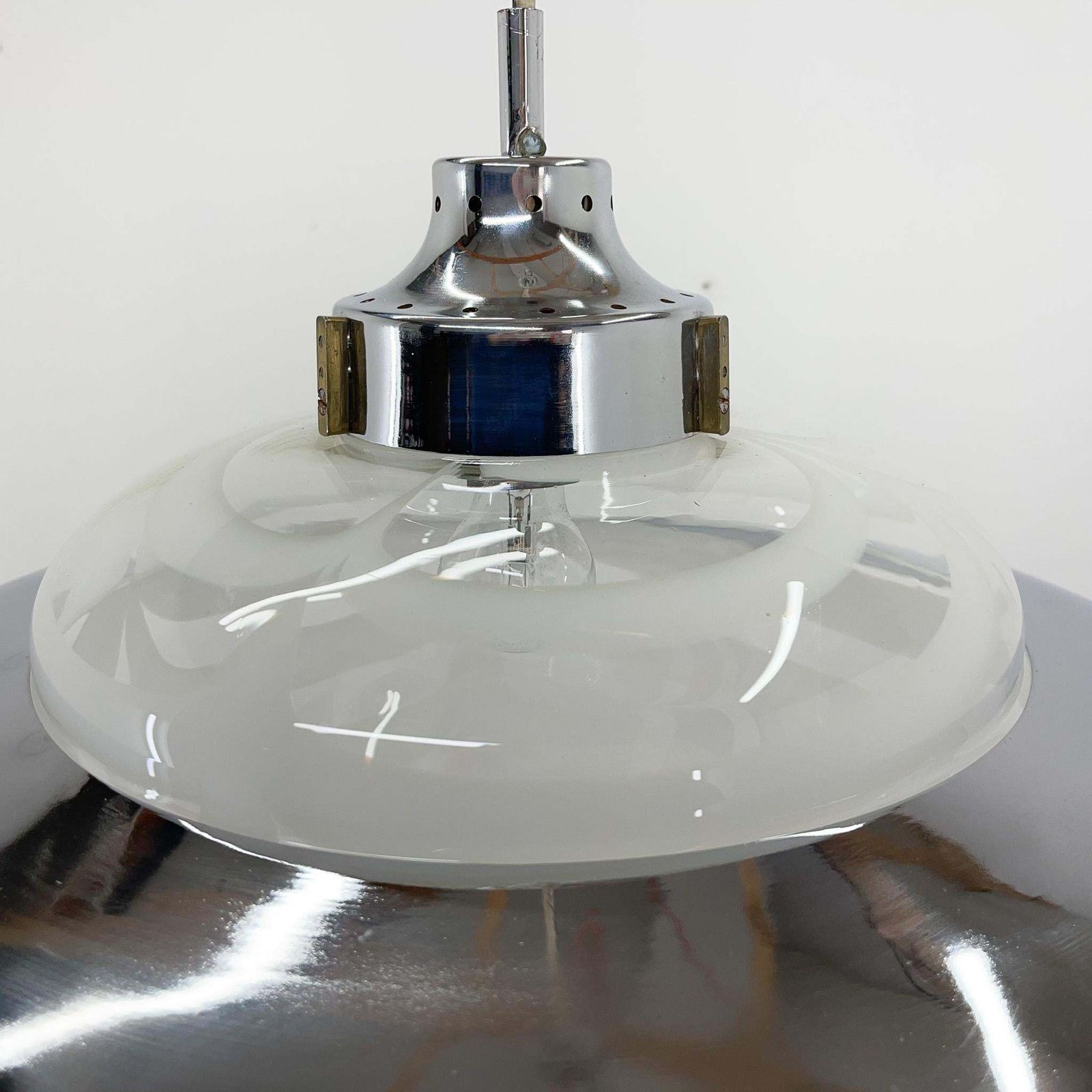 photo furniture 1970's Italian Murano Glass And Chrome Pendant 'Saturn'