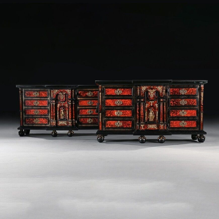 Rare Pair Of 17th Century Spanish Baroque Gilt Bronze Mounted Ebonised And Tortoiseshell Cabinets