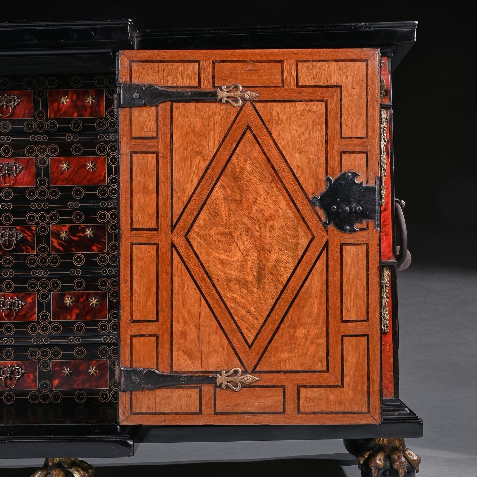 Rare Pair Of 17th Century Spanish Baroque Gilt Bronze Mounted Ebonised And Tortoiseshell Cabinets photo for sale