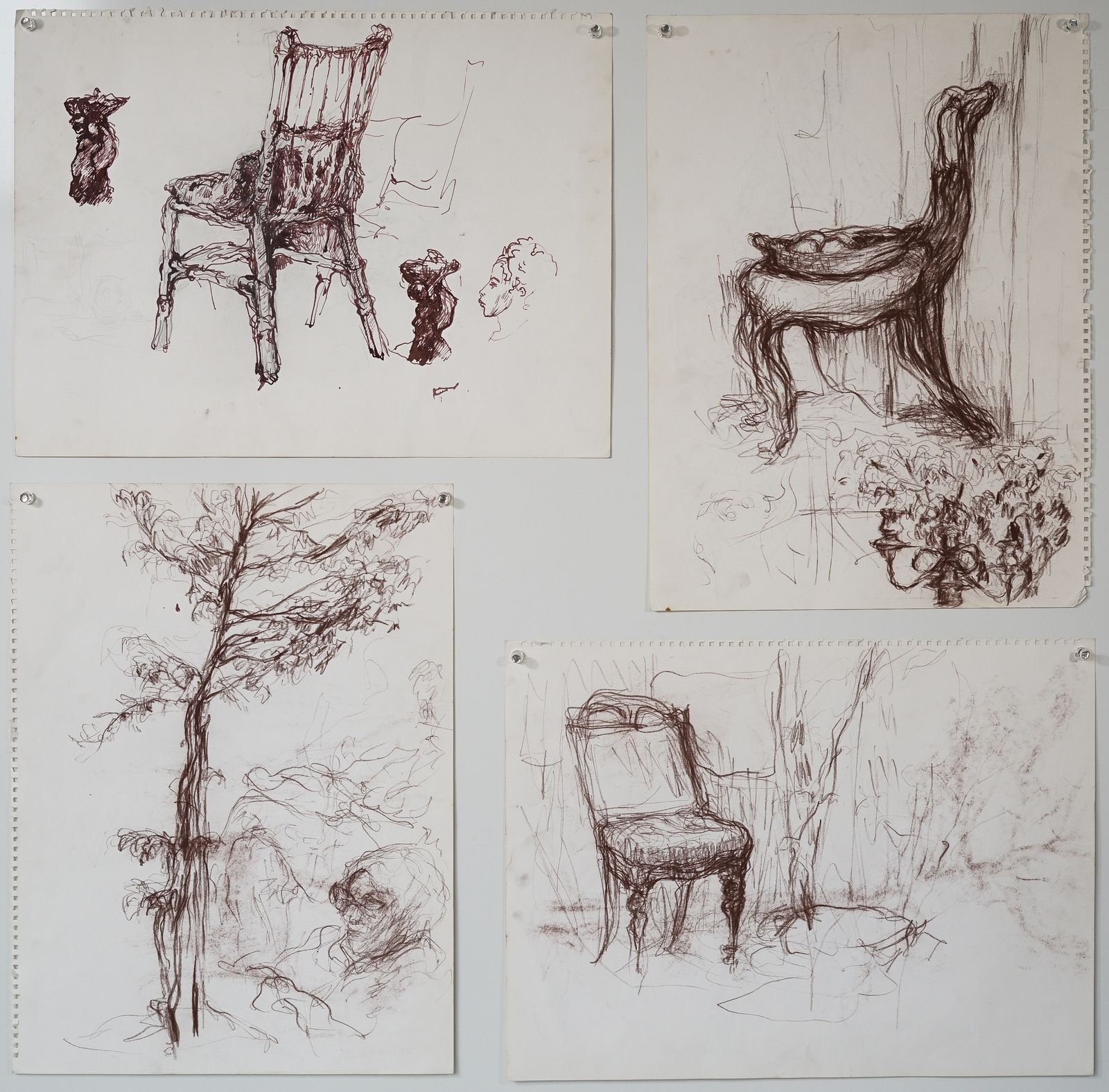 Vier Inktstudies Van Uiteenlopende Onderwerpen