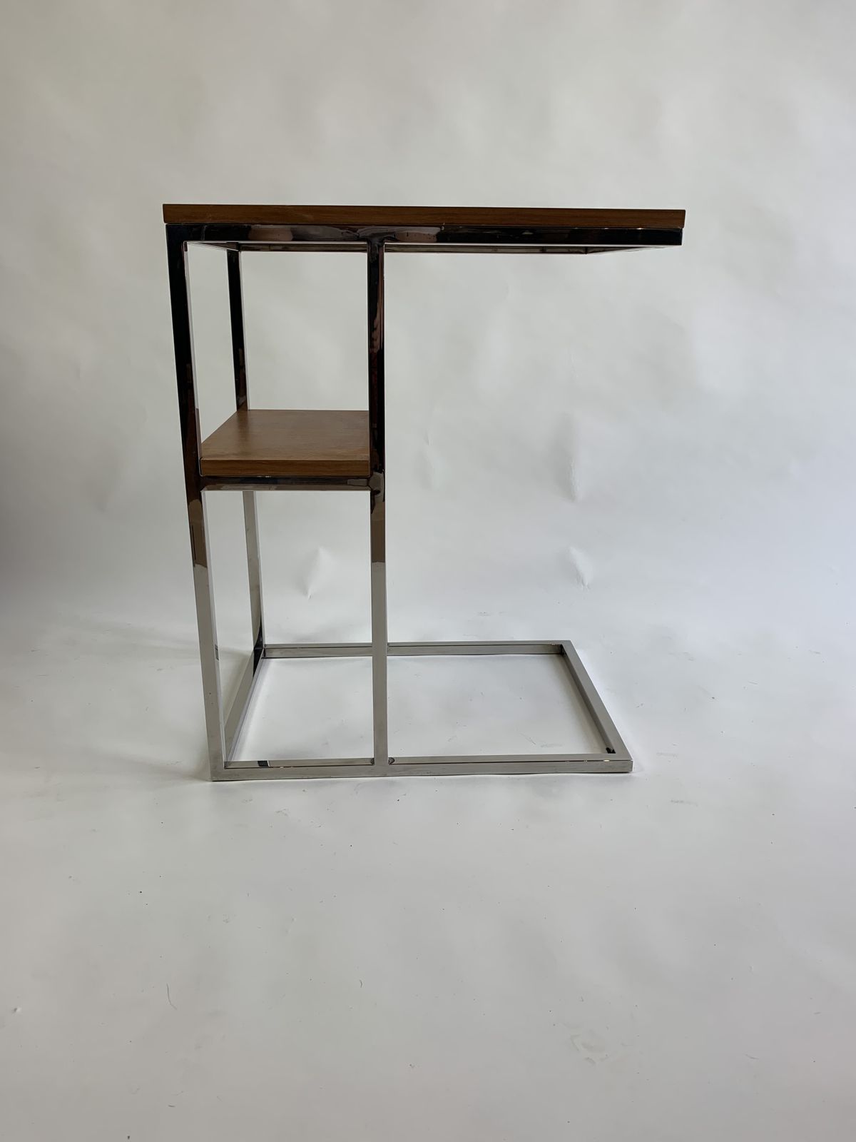 A Pair Of Mid Century Chrome And Wood Side Tables photo for sale