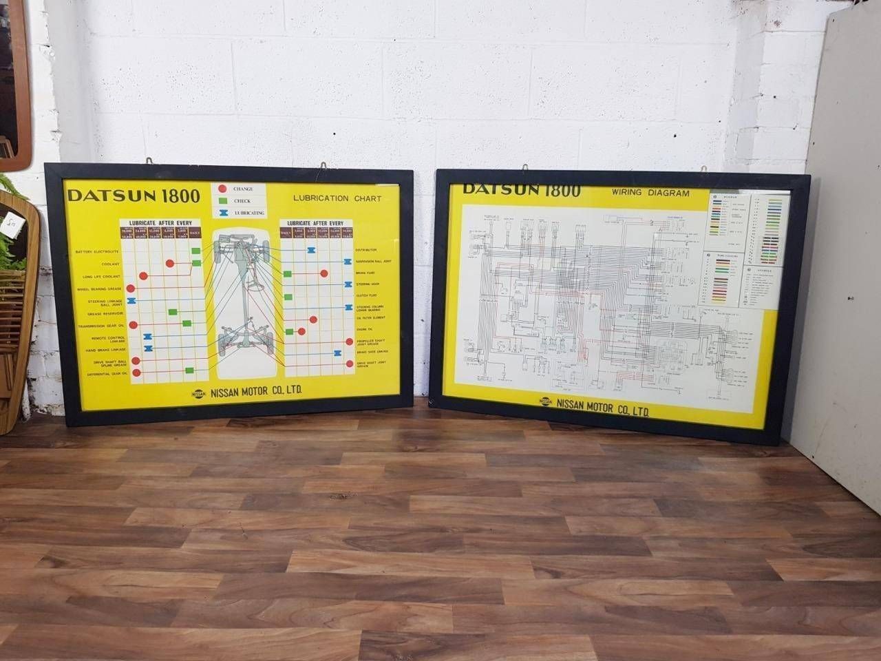 Pair X Vintage Datsun 1800 Framed Car Dealer Posters Nissan Retro Mancave Garage