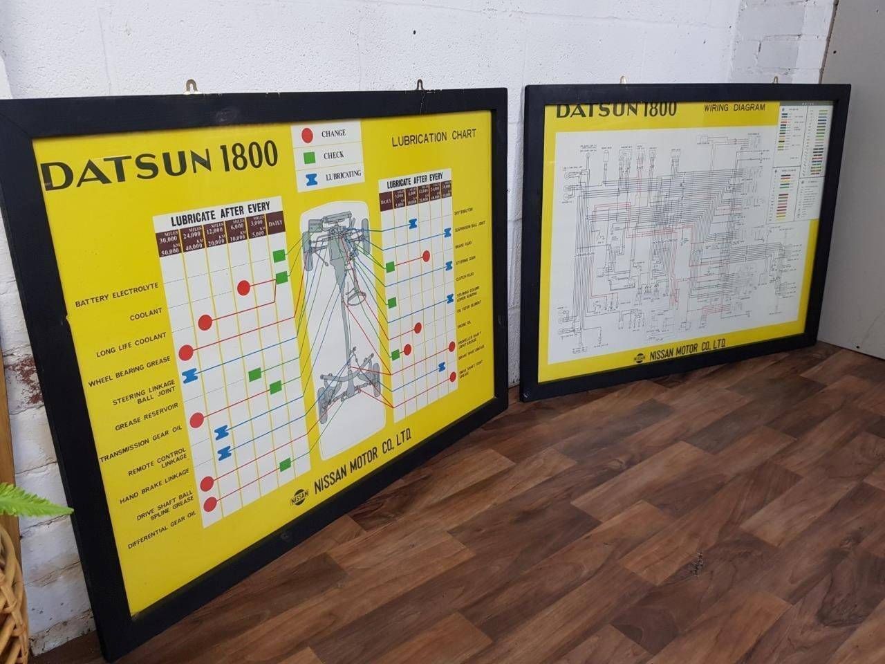 Pair X Vintage Datsun 1800 Framed Car Dealer Posters Nissan Retro Mancave Garage photo furniture