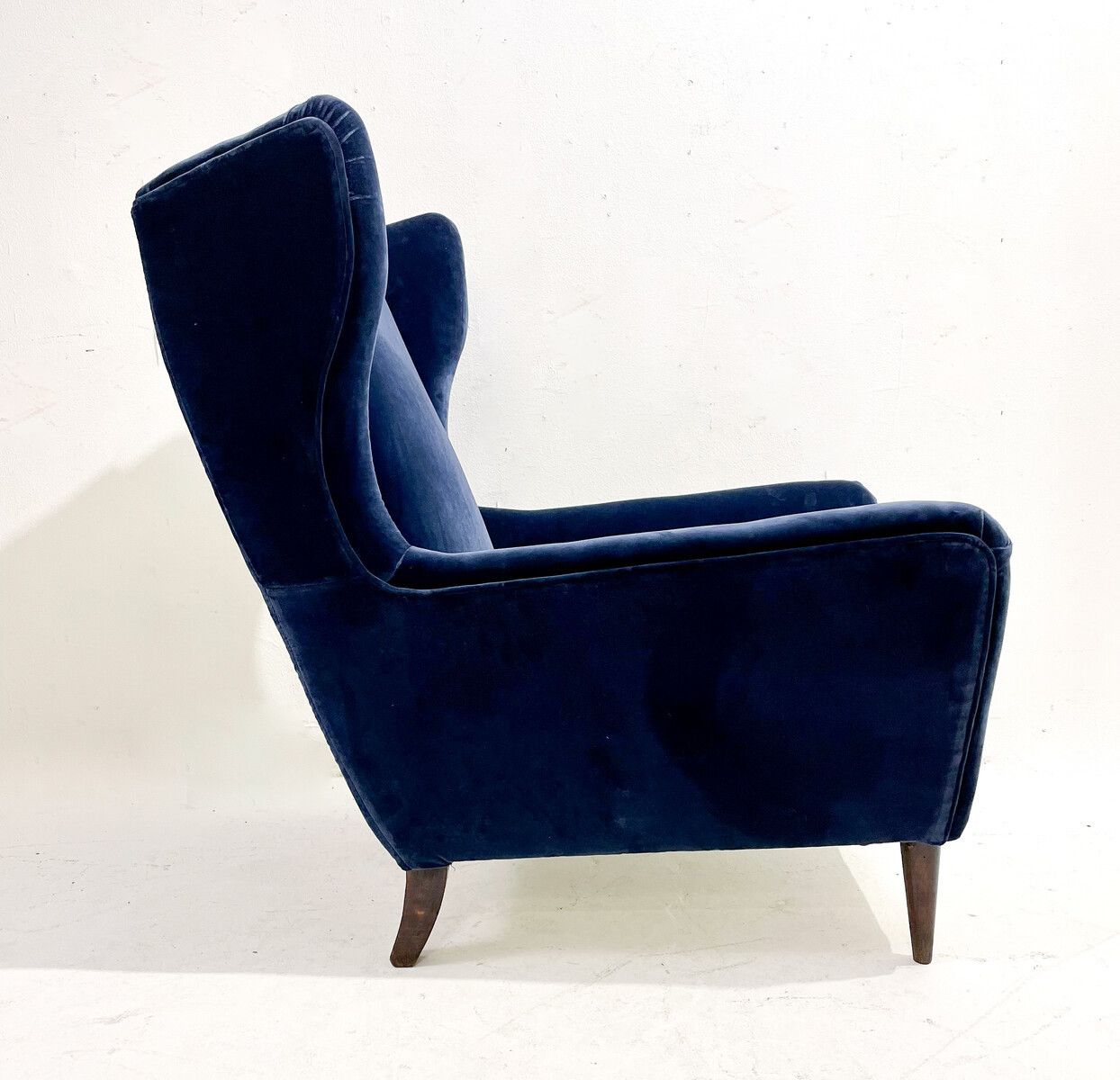 Pair Of Mid Century Modern Italian Armchairs In Blue Velvet photo furniture