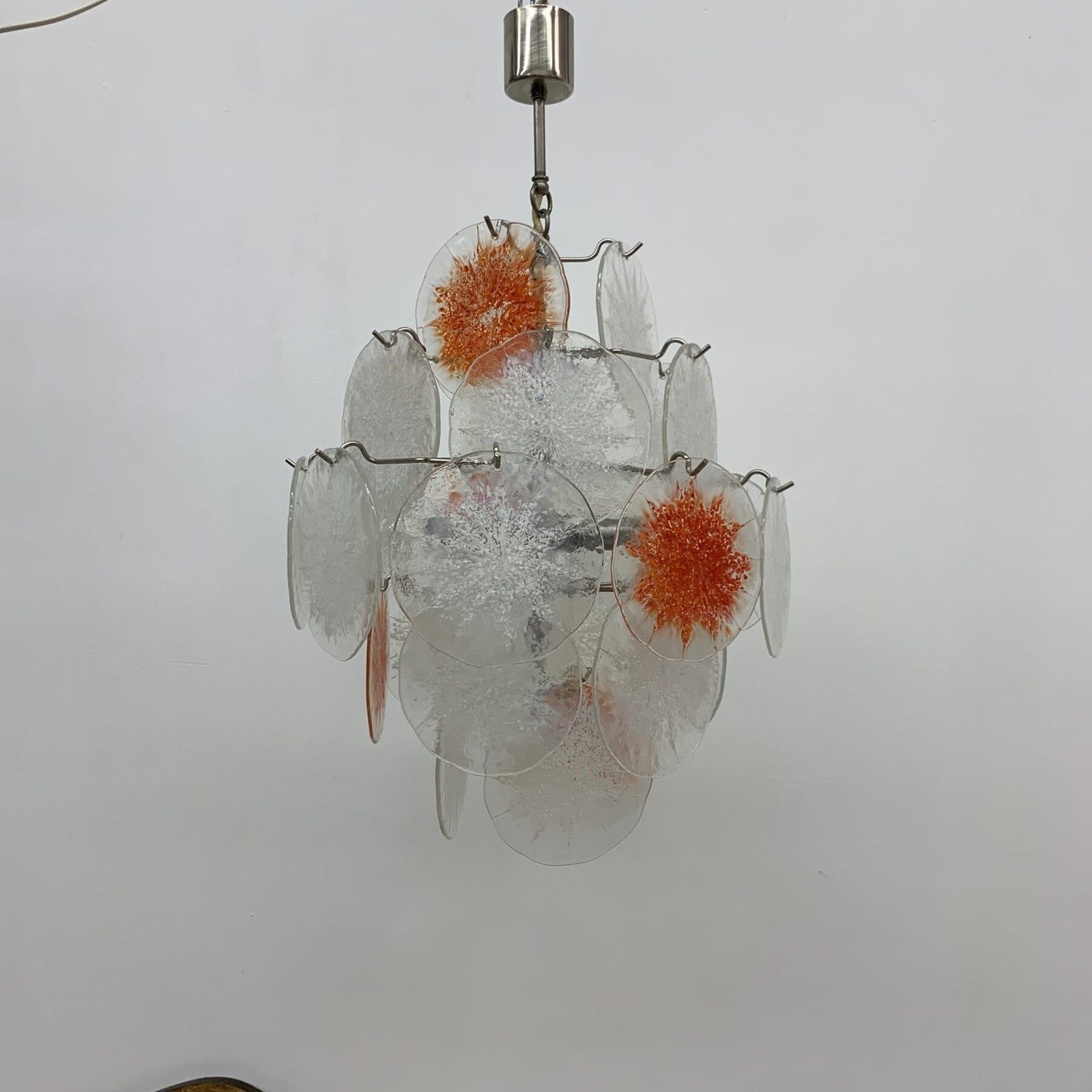 Mid Century Design Glass Disc Chandelier By Vistosi, 1970s photo Lighting