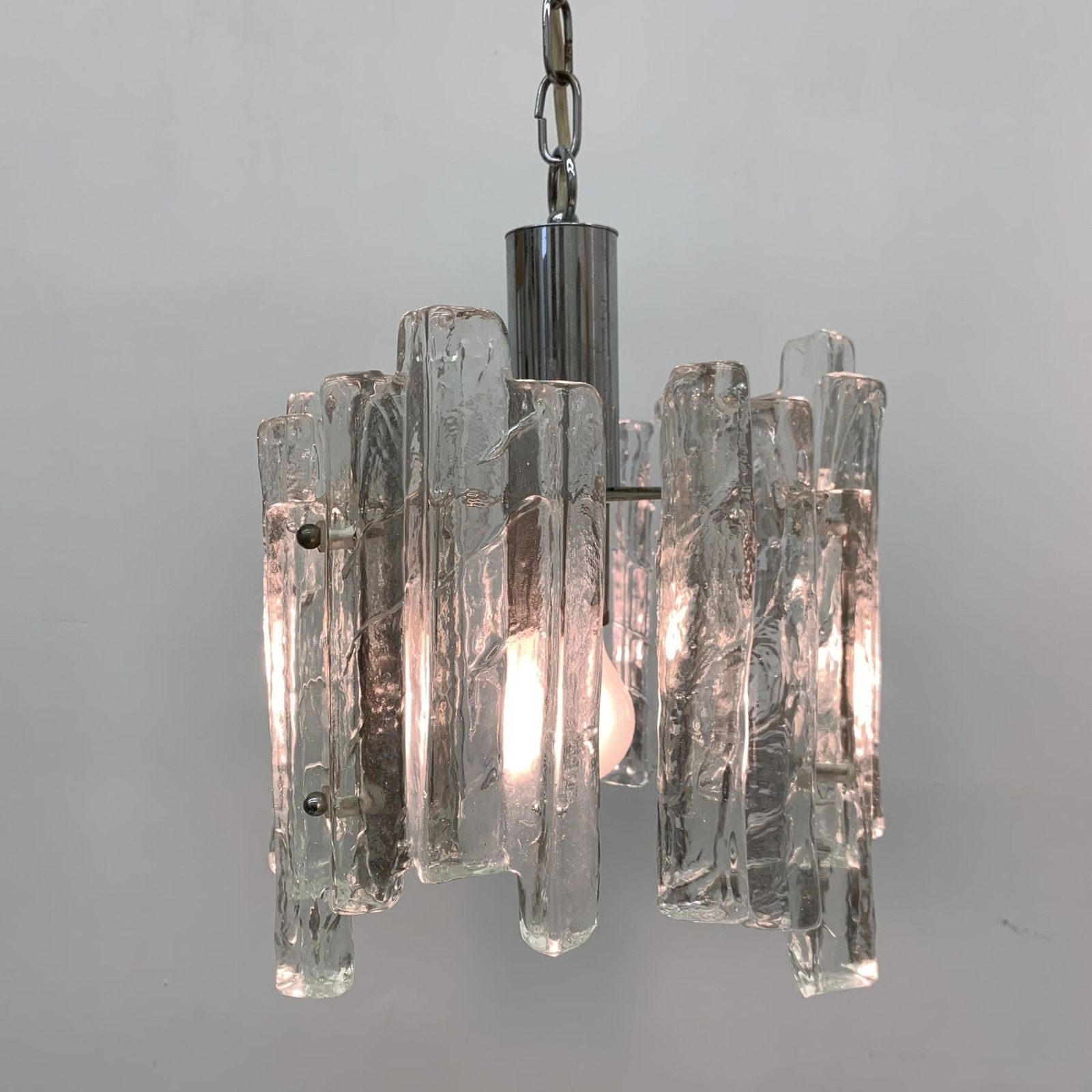 Hanging Lamp In Frosted Ice Glass By J. T. Kalmar For Kalmar Franken Kg, 1960s photo for sale