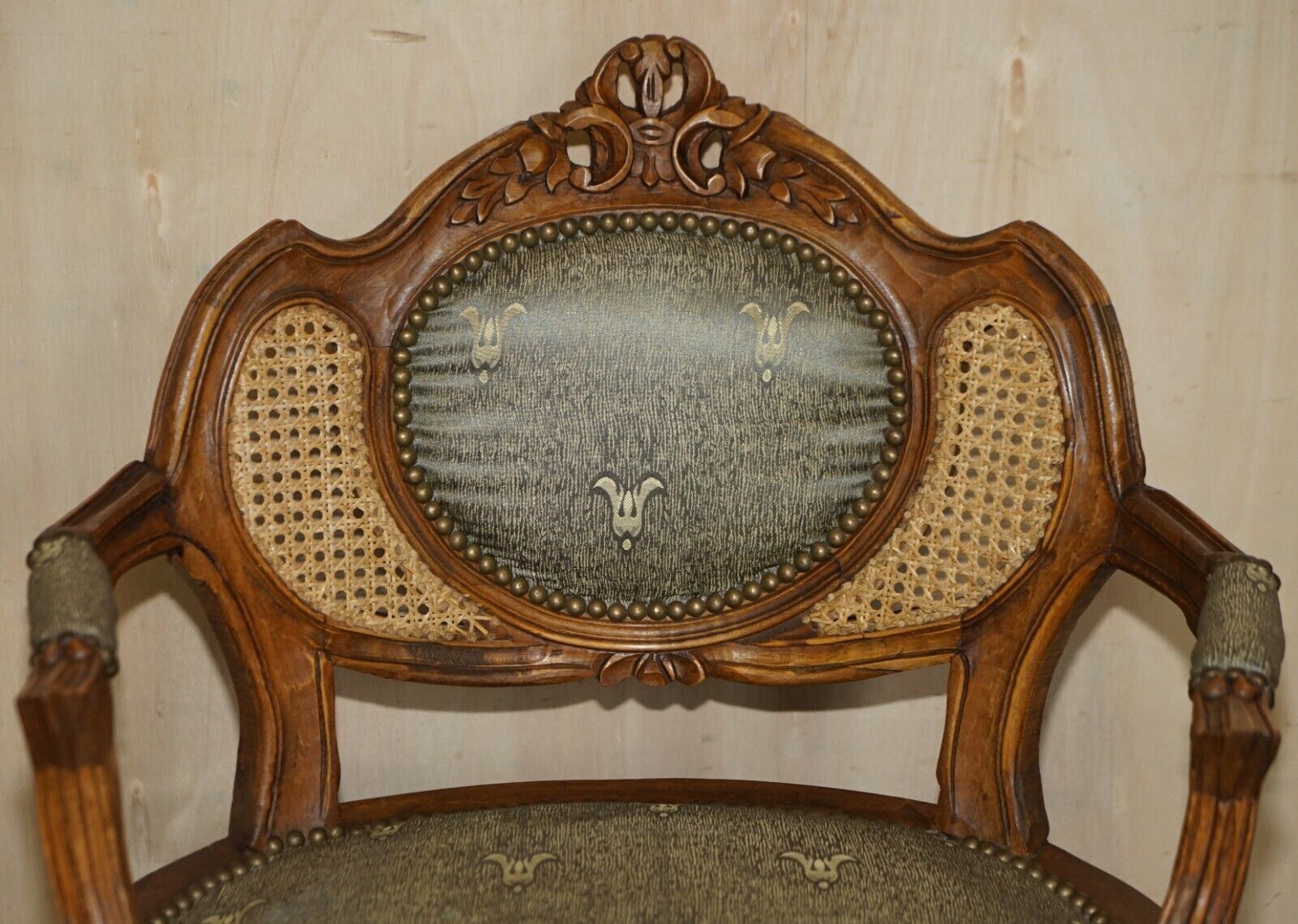 Antique Pair Of Napoleon III Circa 1890 Bergere Armchairs & Matching Table photo Furniture