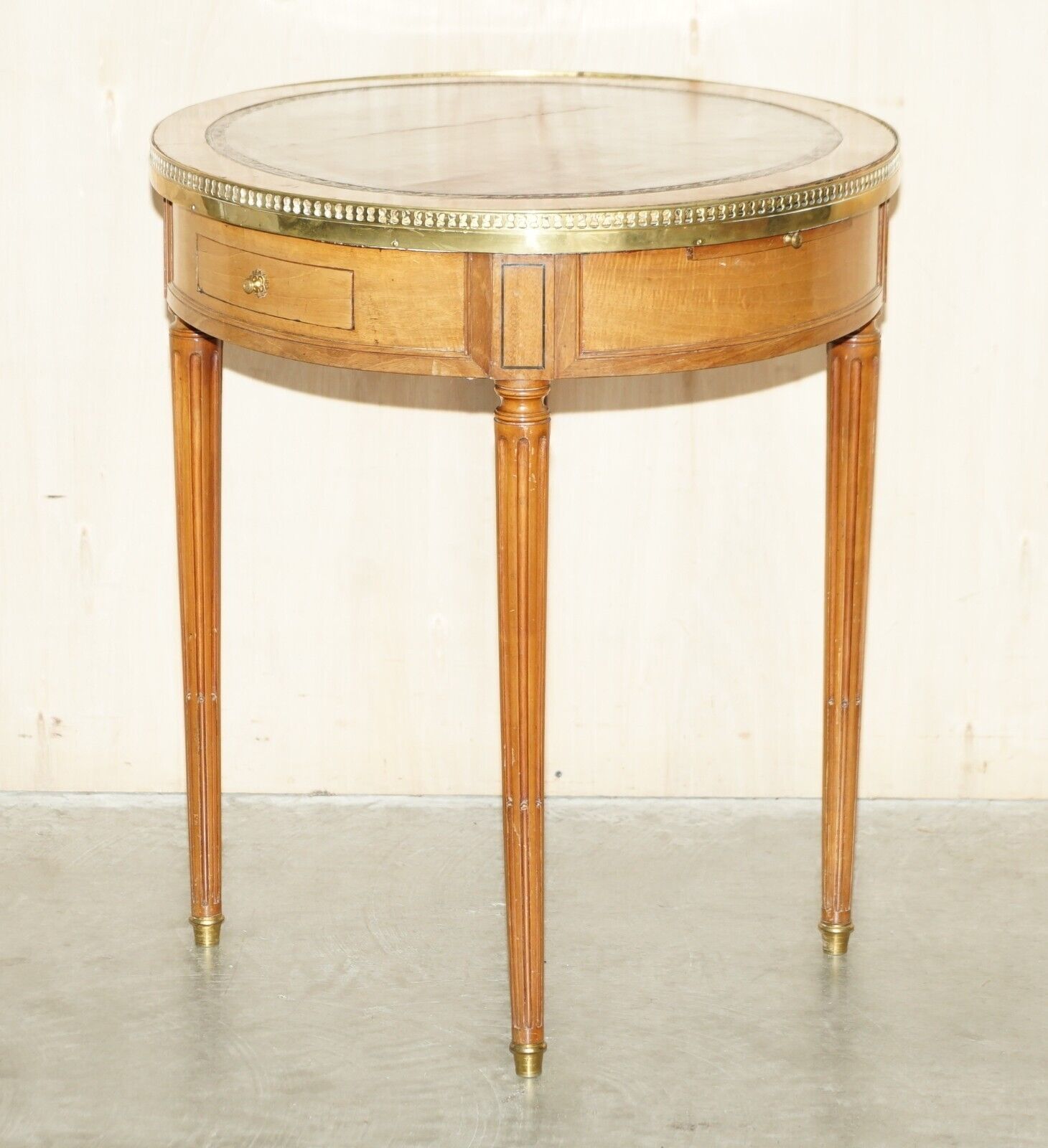 Restored Antique Napoleon III Occasional Table Brown Leather Top Butlers Trays photo furniture