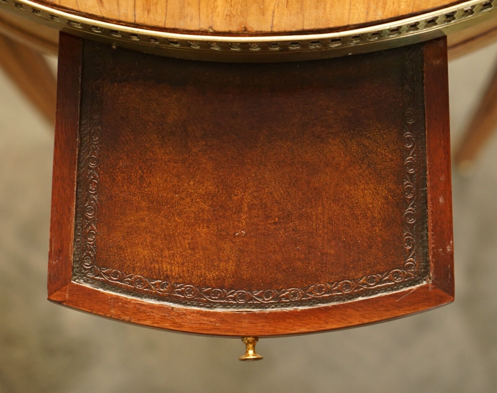 2850.0 Restored Antique Napoleon III Occasional Table Brown Leather Top Butlers Trays photo