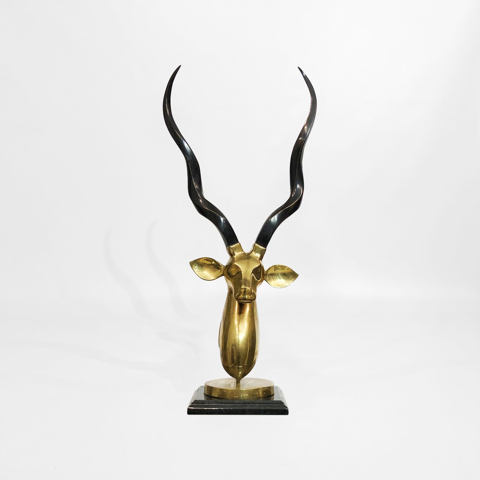 Brass Antelope Head Sculpture 1970s Kudu Hollywood Regency Karl Springer Horns photo Art