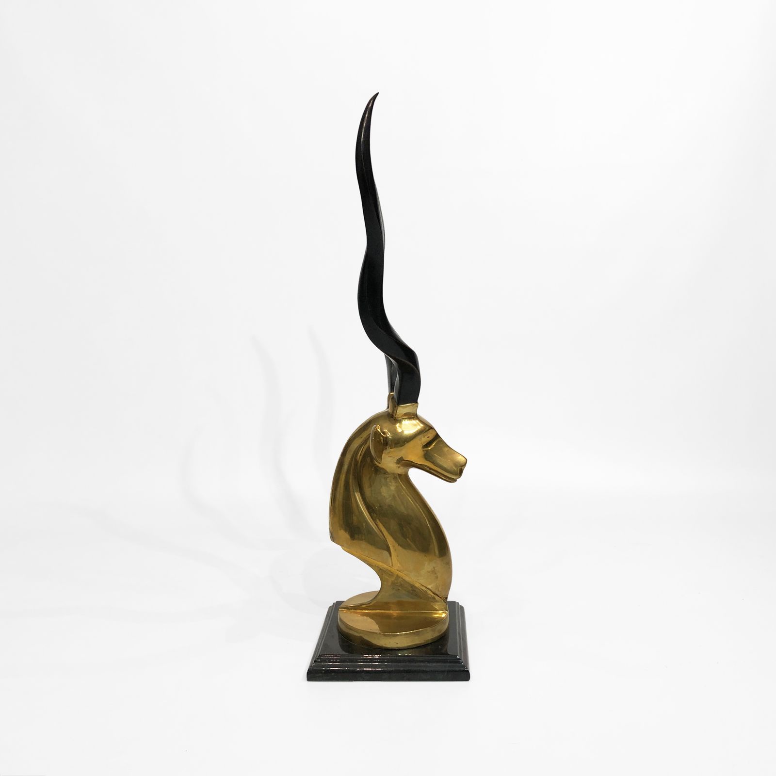photo vinterior Brass Antelope Head Sculpture 1970s Kudu Hollywood Regency Karl Springer Horns