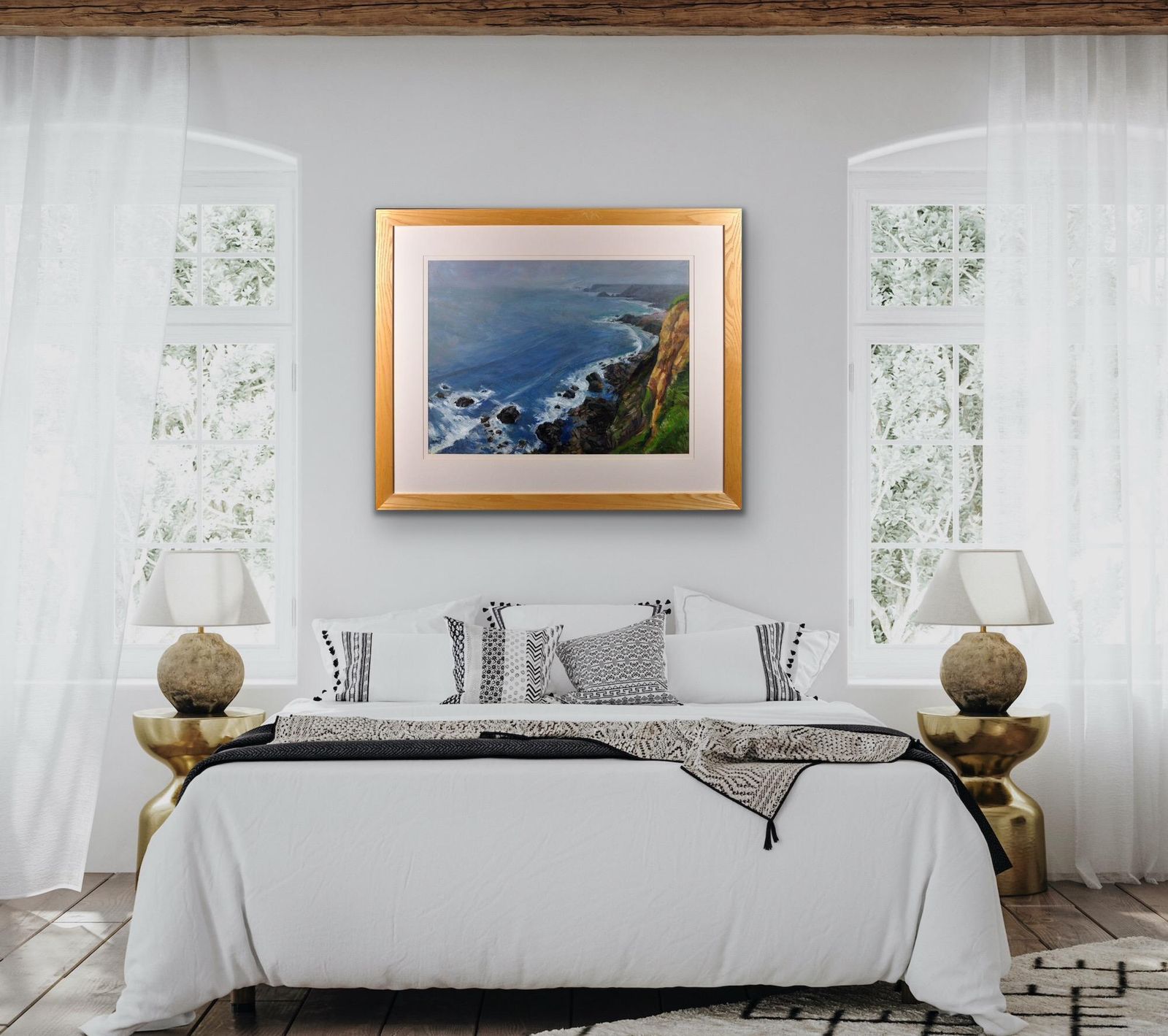 photo buy Robert Jones B.1943. English. The North Cliffs, Cornwall. The Wild Cornish Atlantic Coast. Framed Expansive Seascape Oil Painting.