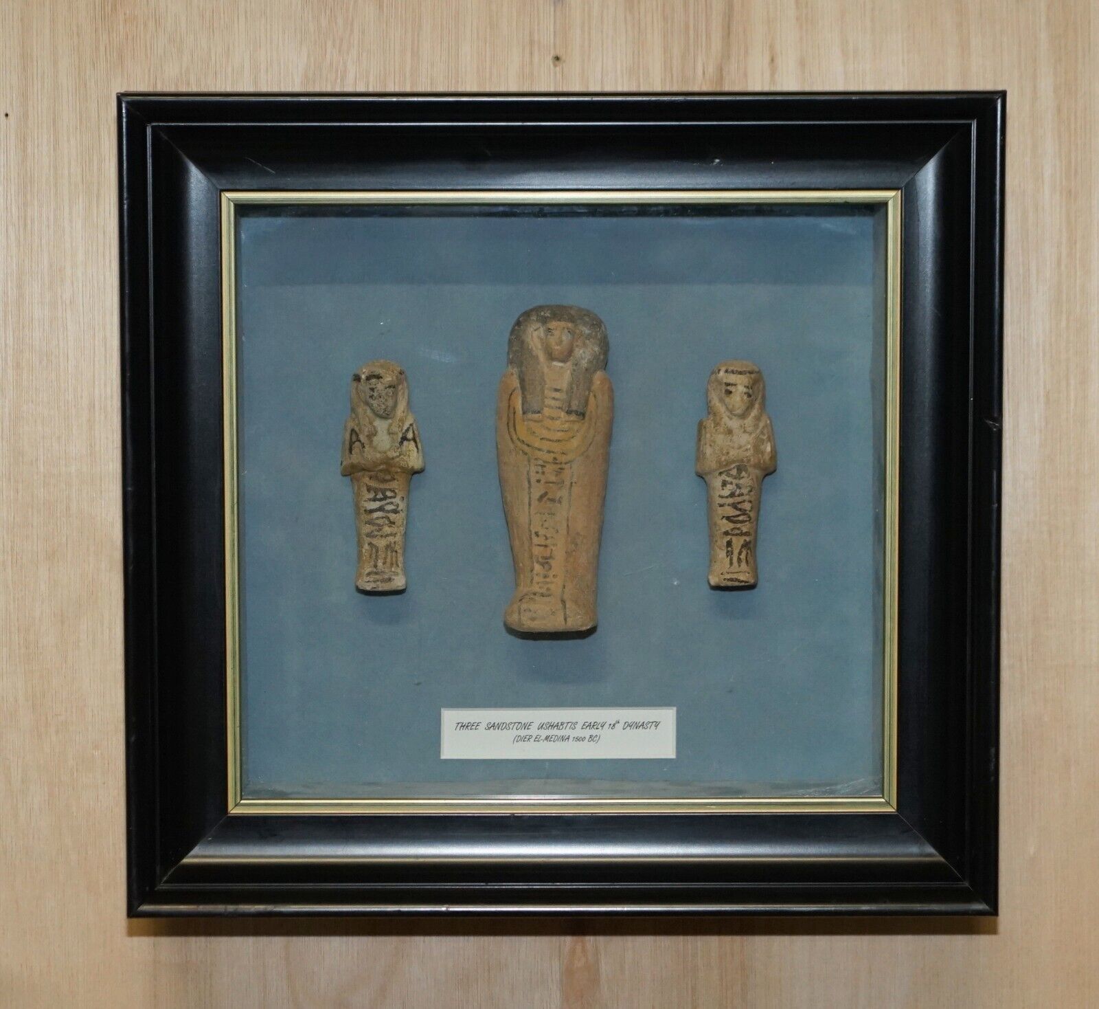 Three Egyptian Framed 1500 Bc 18th Dynasty Dier El Medina Sandstone Ushabtis
