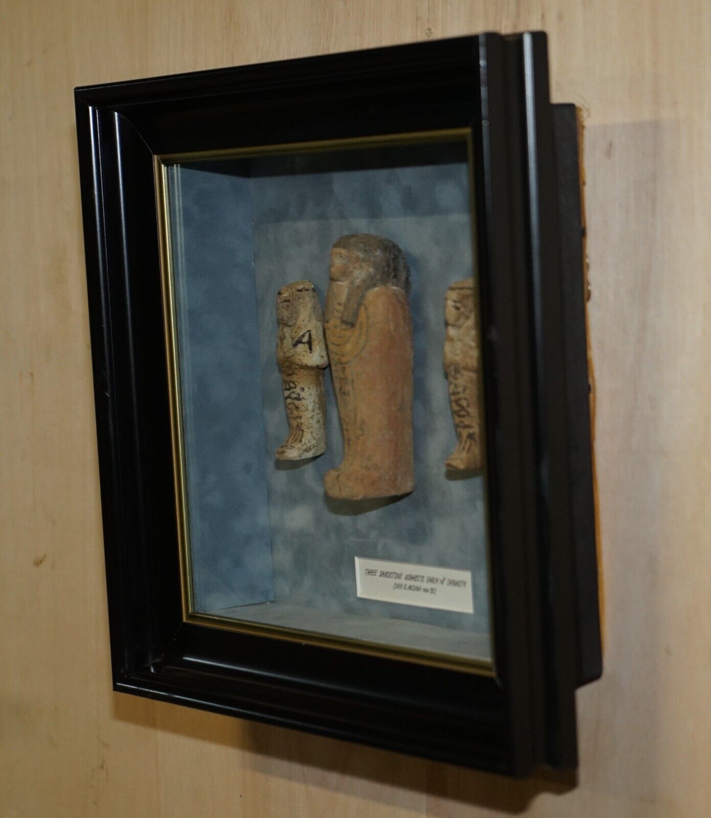 Three Egyptian Framed 1500 Bc 18th Dynasty Dier El Medina Sandstone Ushabtis photo vintage