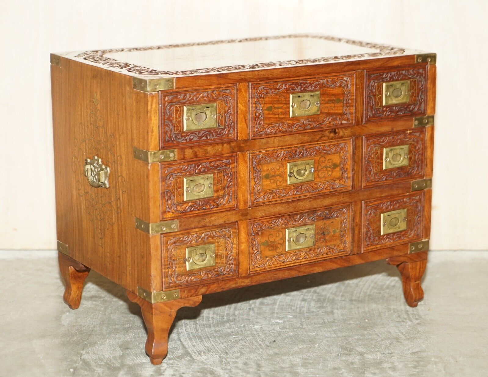 Small Antique Anglo Indian Military Campaign Brass Side Table Tea Chest Drawers photo furniture