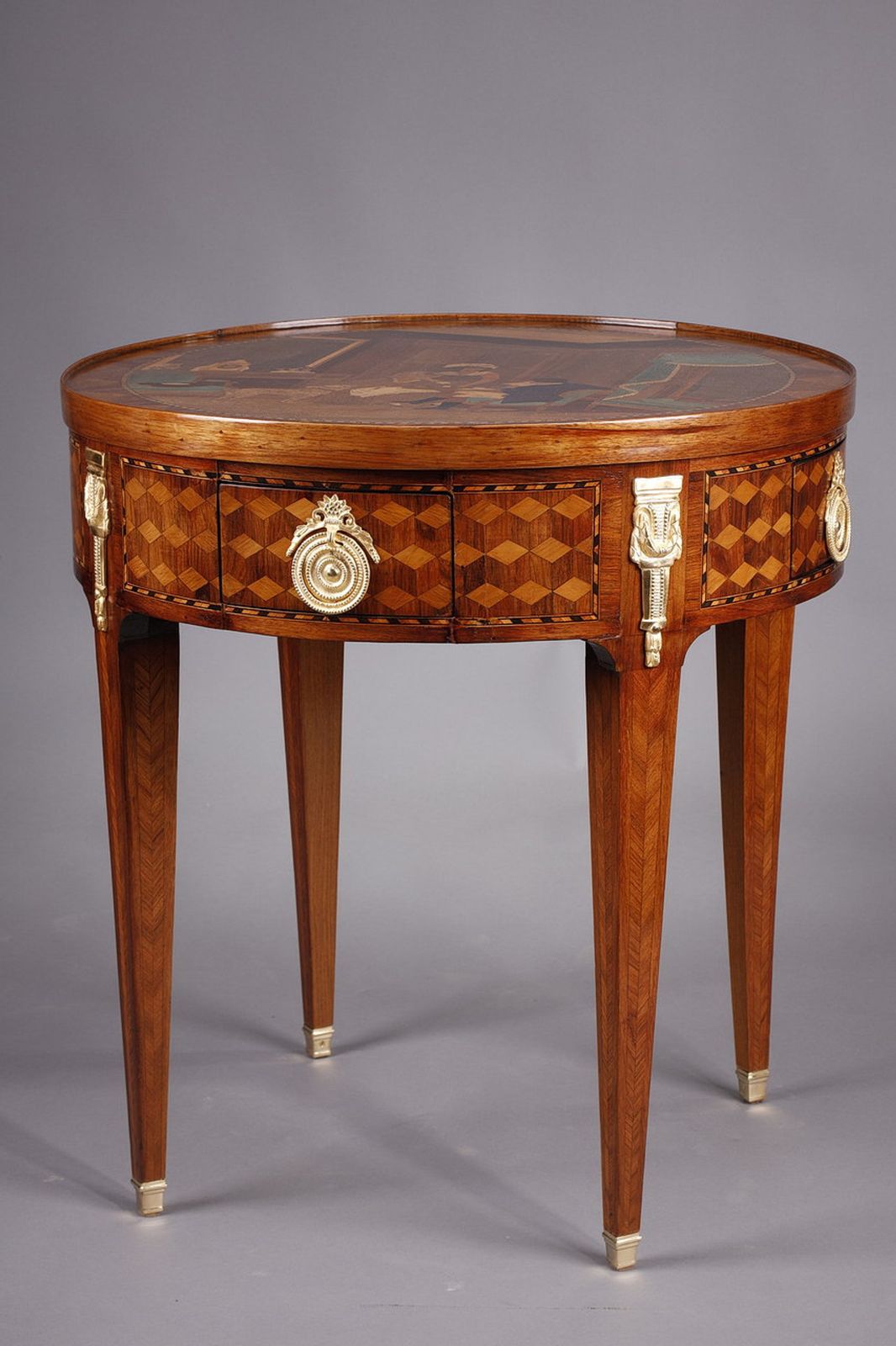 Rare Louis XVI Style Game Table With Wood Marquetry Decoration