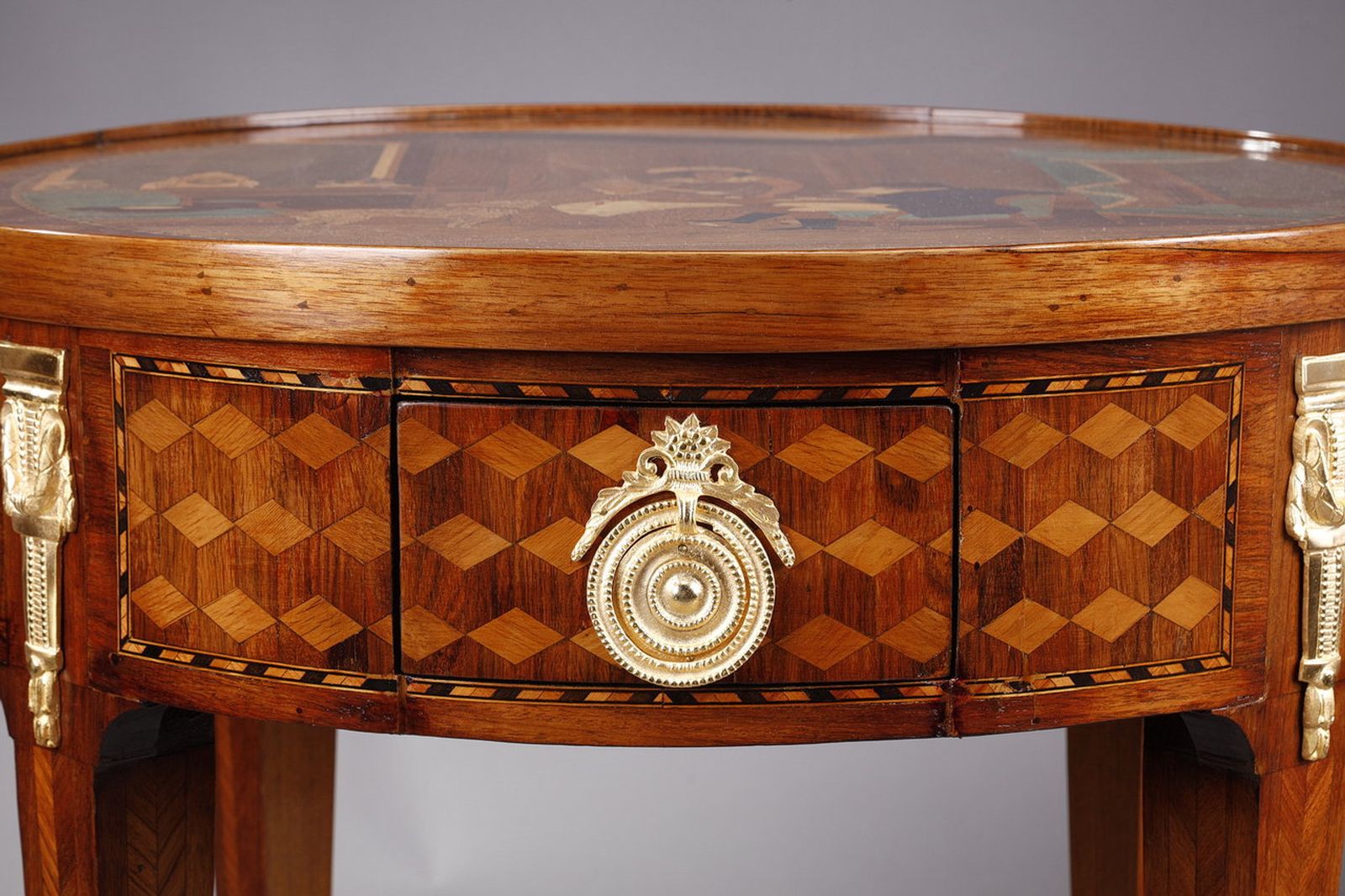 photo for sale Rare Louis XVI Style Game Table With Wood Marquetry Decoration