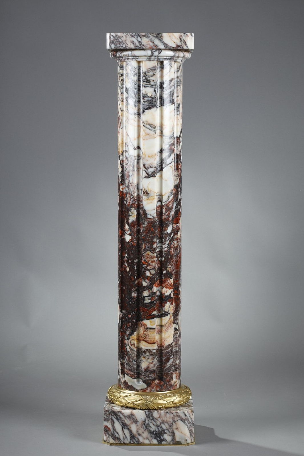 Arlequin Breche" Marble Column With Fluted Shaft, 19th Century