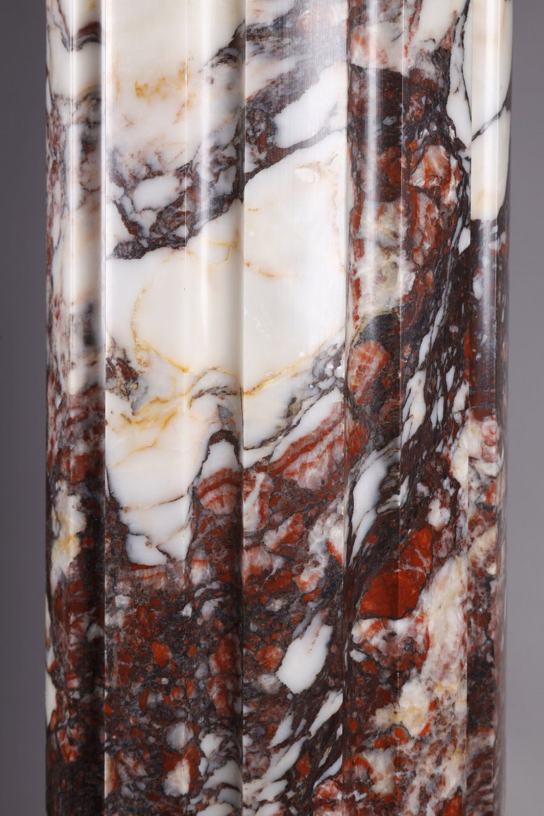 photo for sale Arlequin Breche" Marble Column With Fluted Shaft, 19th Century