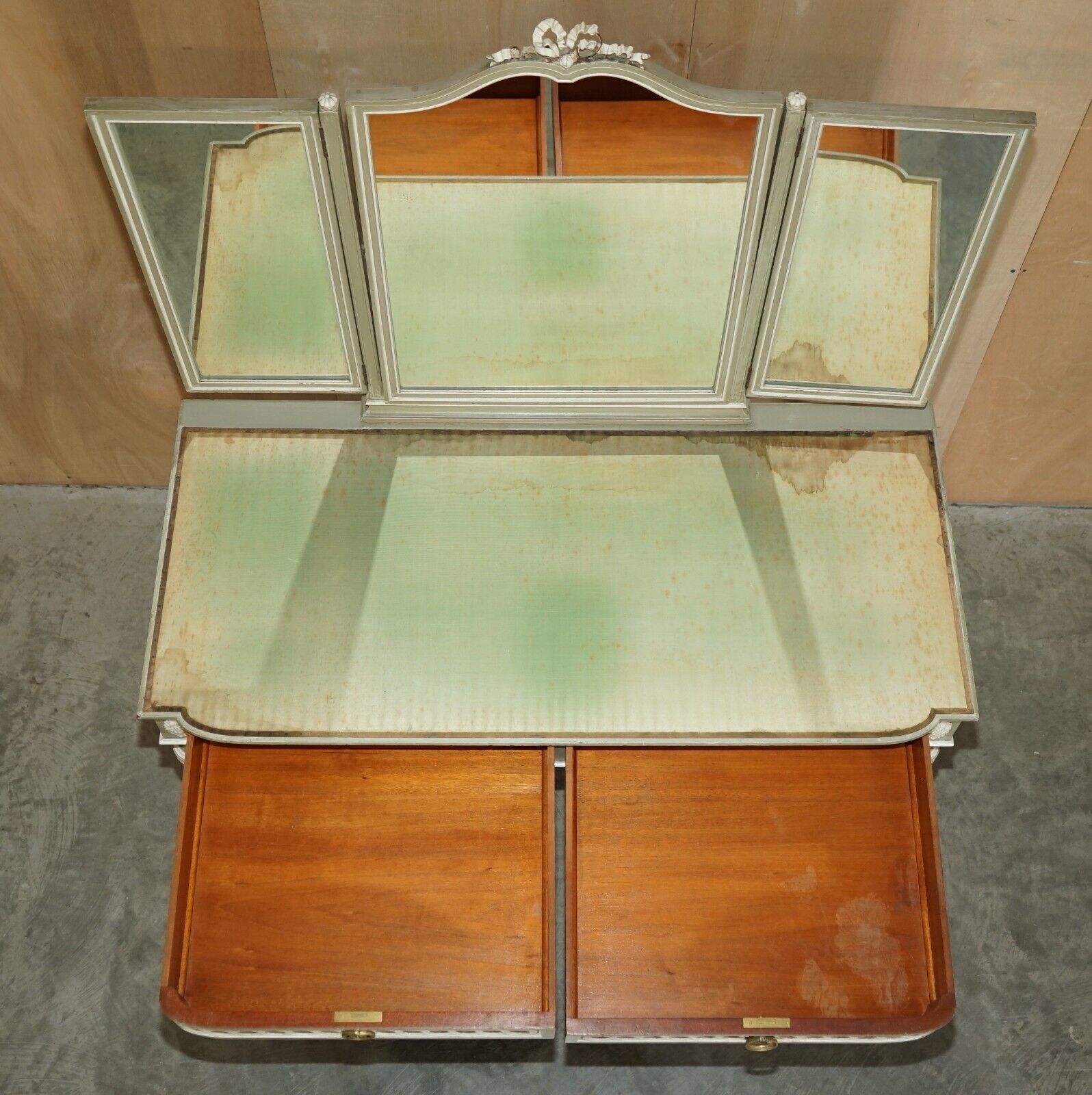 photo for sale Antique Stamped Mellier & Co Anglo French Shabby Chic Dressing Table Part Set